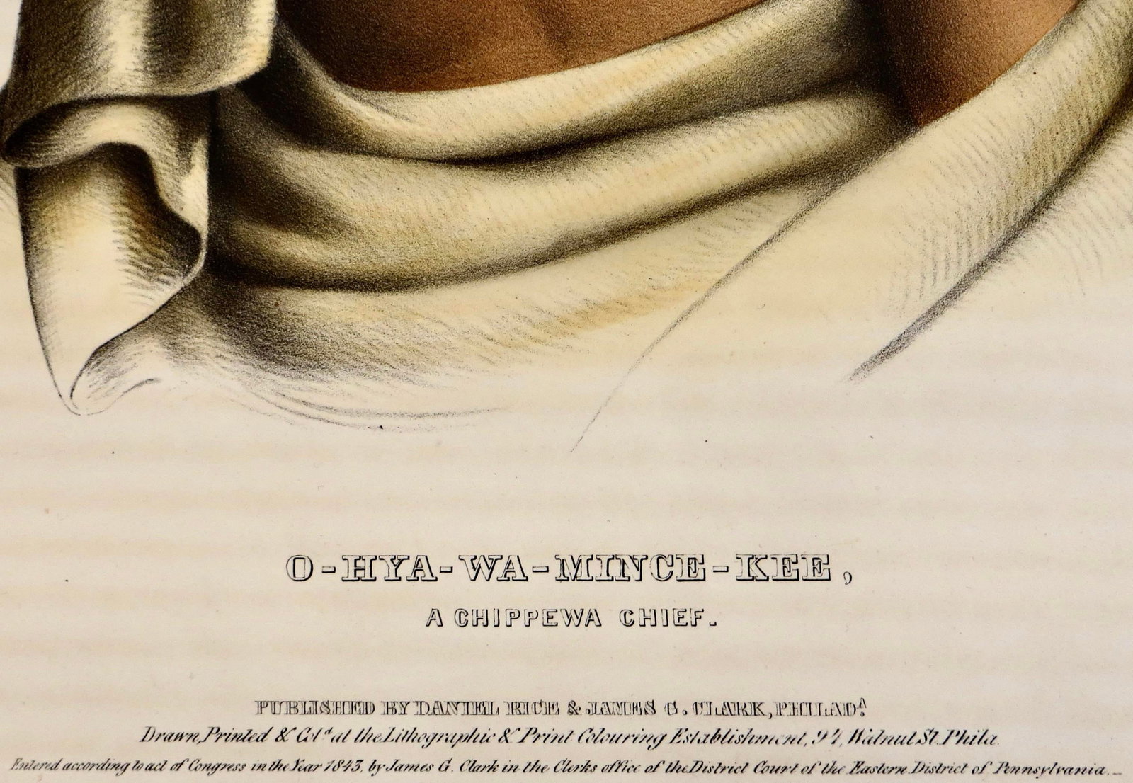 O-Hya-Wa-Mince-Kee, Chippewa Chief" McKenney & Hall Hand Painted Litho c.1843 - 3
