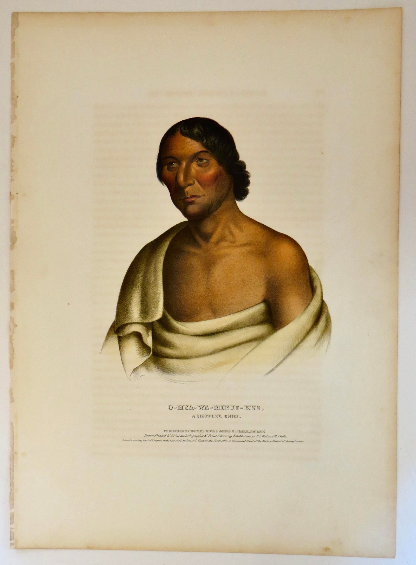 O-Hya-Wa-Mince-Kee, Chippewa Chief" McKenney & Hall Hand Painted Litho c.1843 - 4