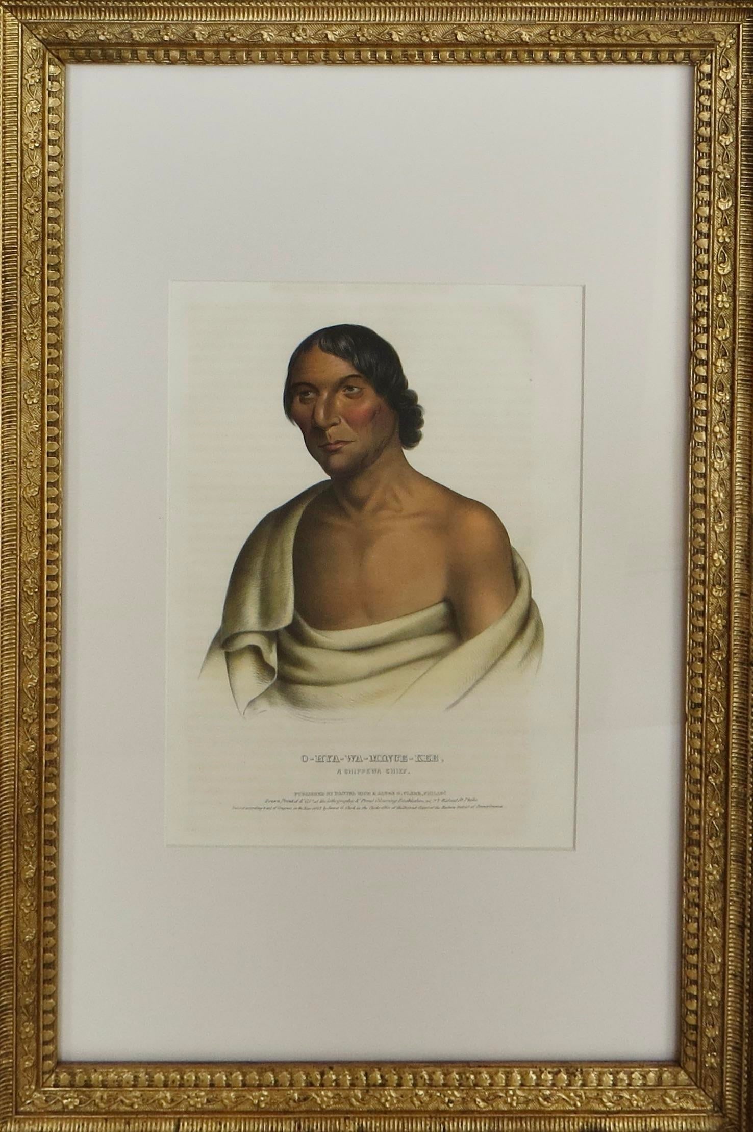 O-Hya-Wa-Mince-Kee, Chippewa Chief" McKenney & Hall Hand Painted Litho c.1843 - 9