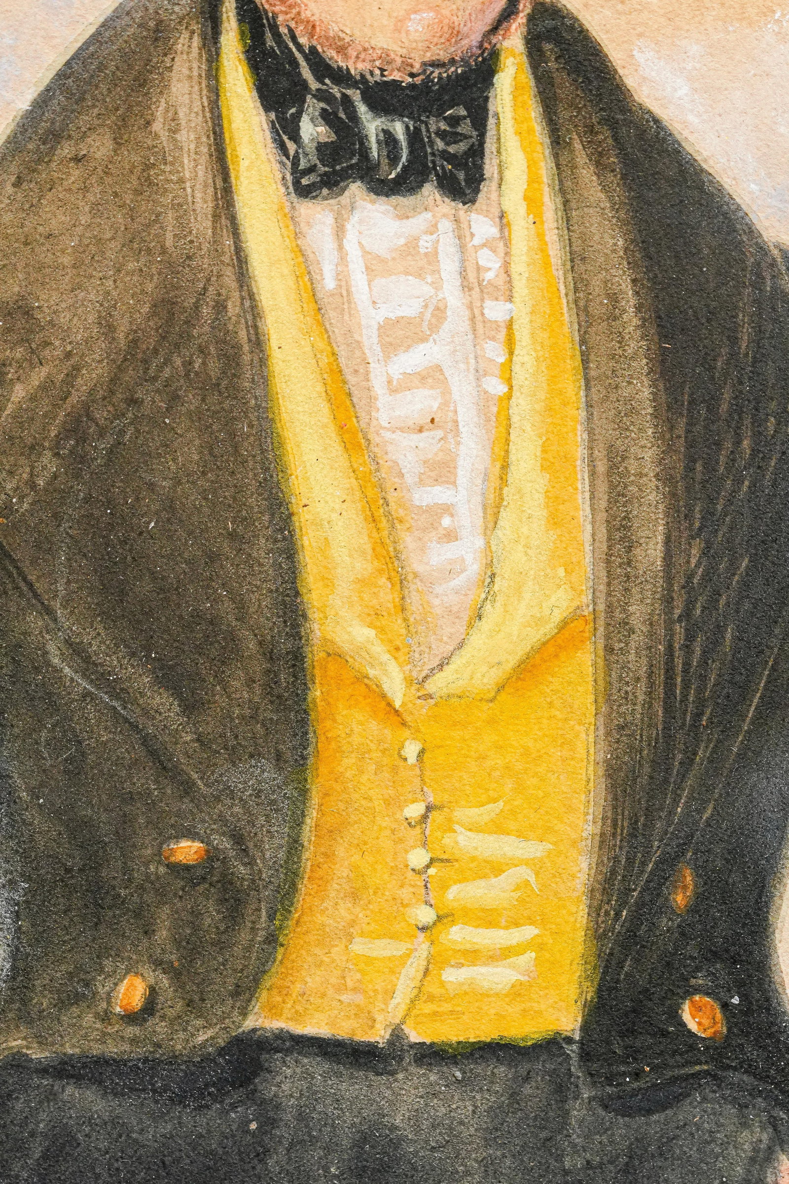 Amazing Antique English School Portrait Gouache Watercolor Painting of Aristocratic Man With Dog Fra - 5