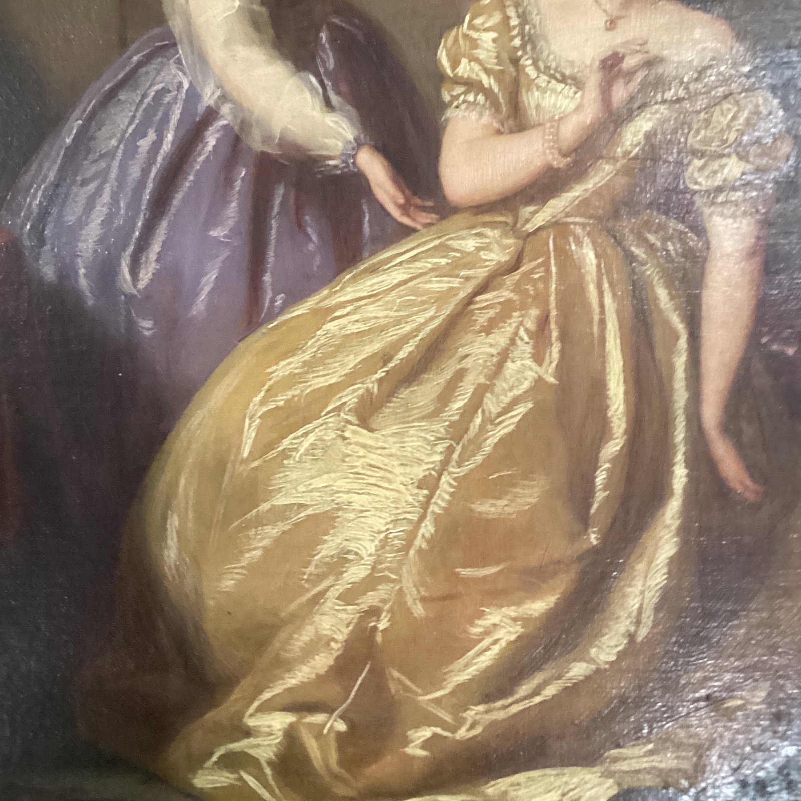 Antique Painting on Canvas Interior Scene With Two Women - 4