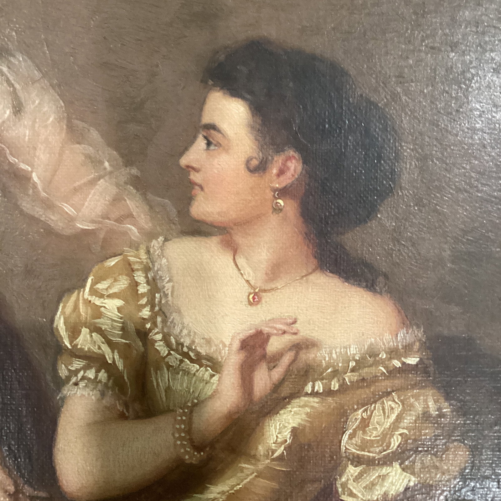 Antique Painting on Canvas Interior Scene With Two Women - 7