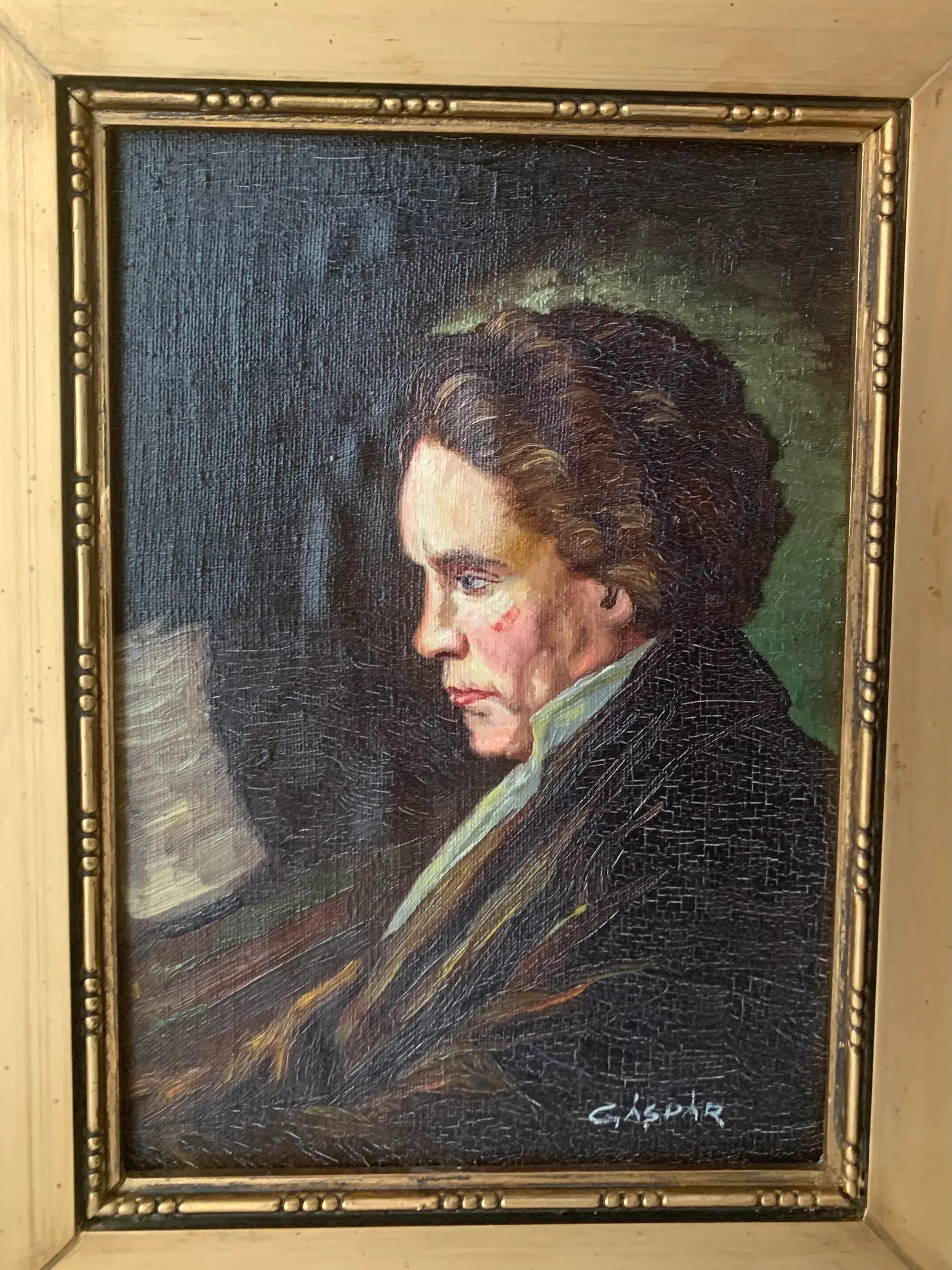 Antique Beethoven Framed Oil Painting in Thick Gilt Wooden Frame - 2