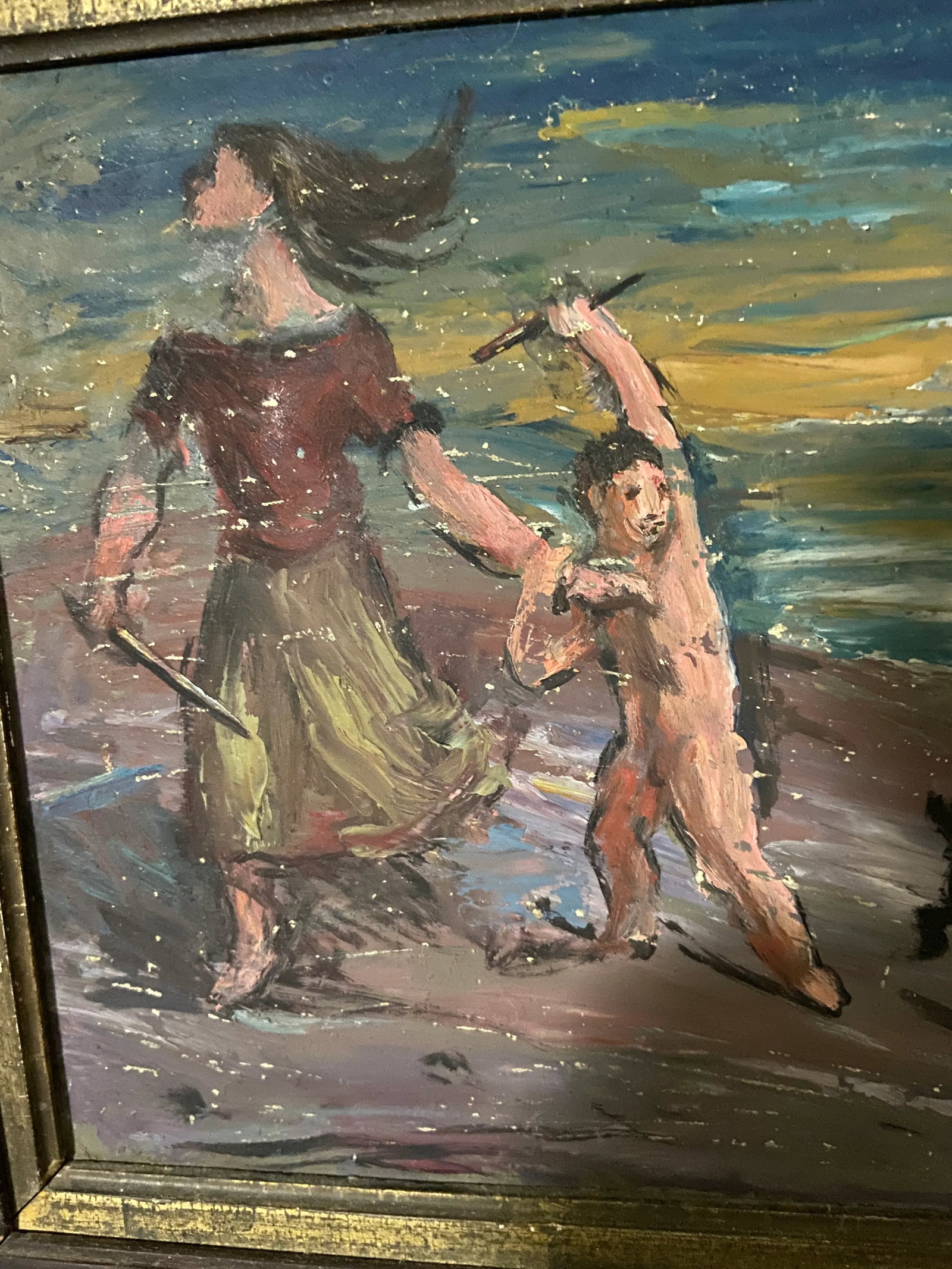 Early 20th Century "Nude on the Beach" Expressionist Figurative Oil Painting - 2
