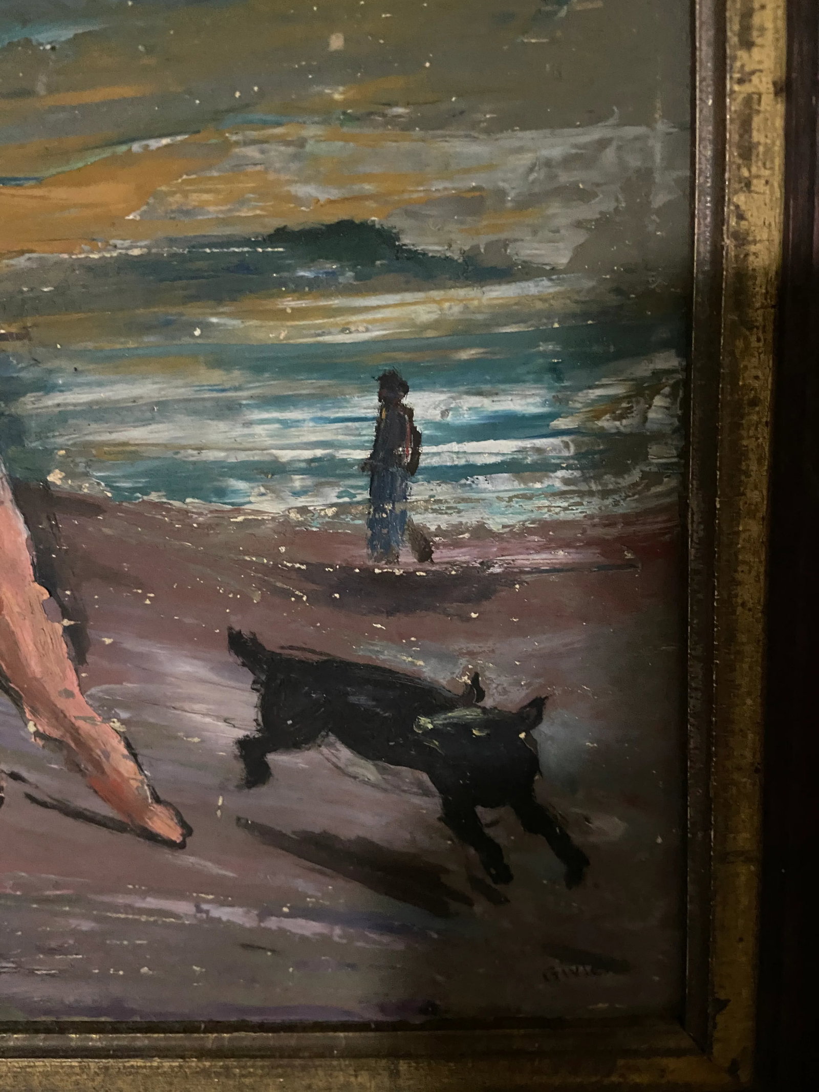 Early 20th Century "Nude on the Beach" Expressionist Figurative Oil Painting - 6