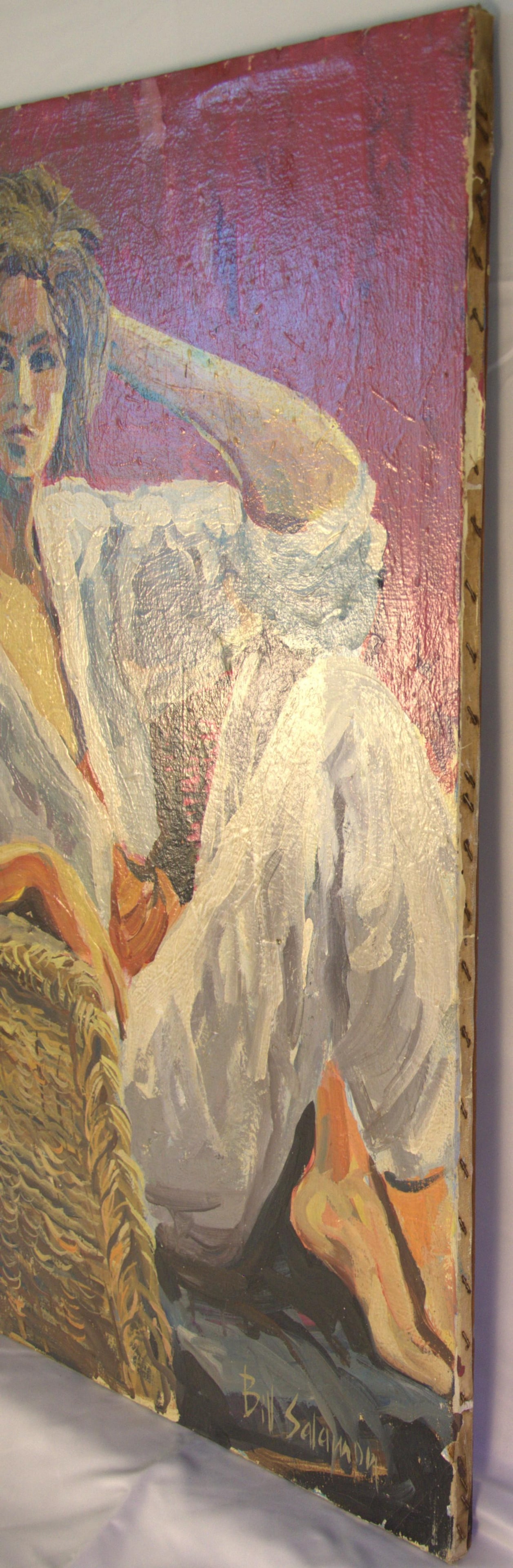 1980s Signed Bill Salamon Figurative Oil Painting of Seated Blonde Woman, 25.5" X 36" - 5