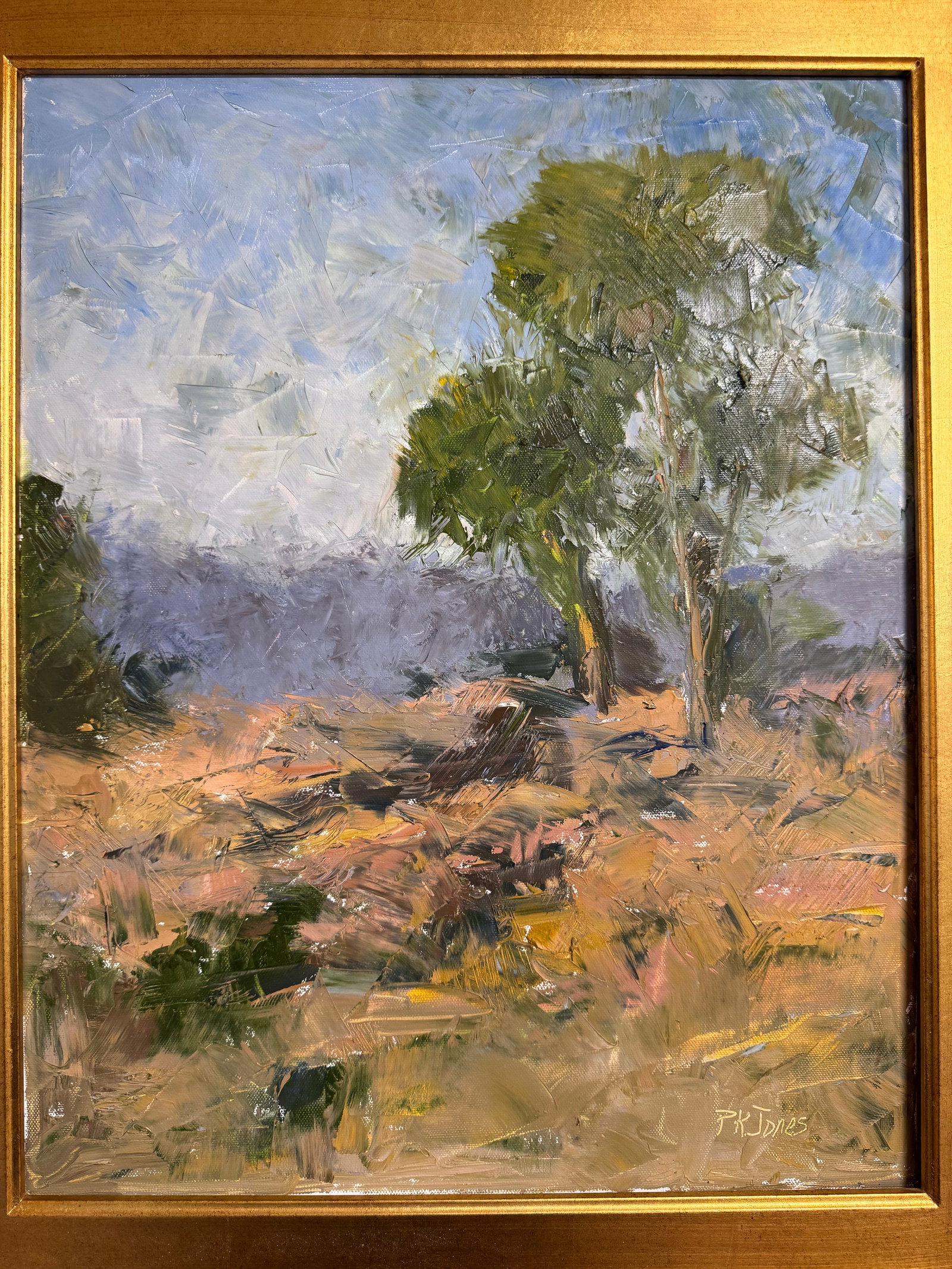 1970s Signed Oil Landscape Painting by p.k. Jones in Gilt Wood Frame - 3