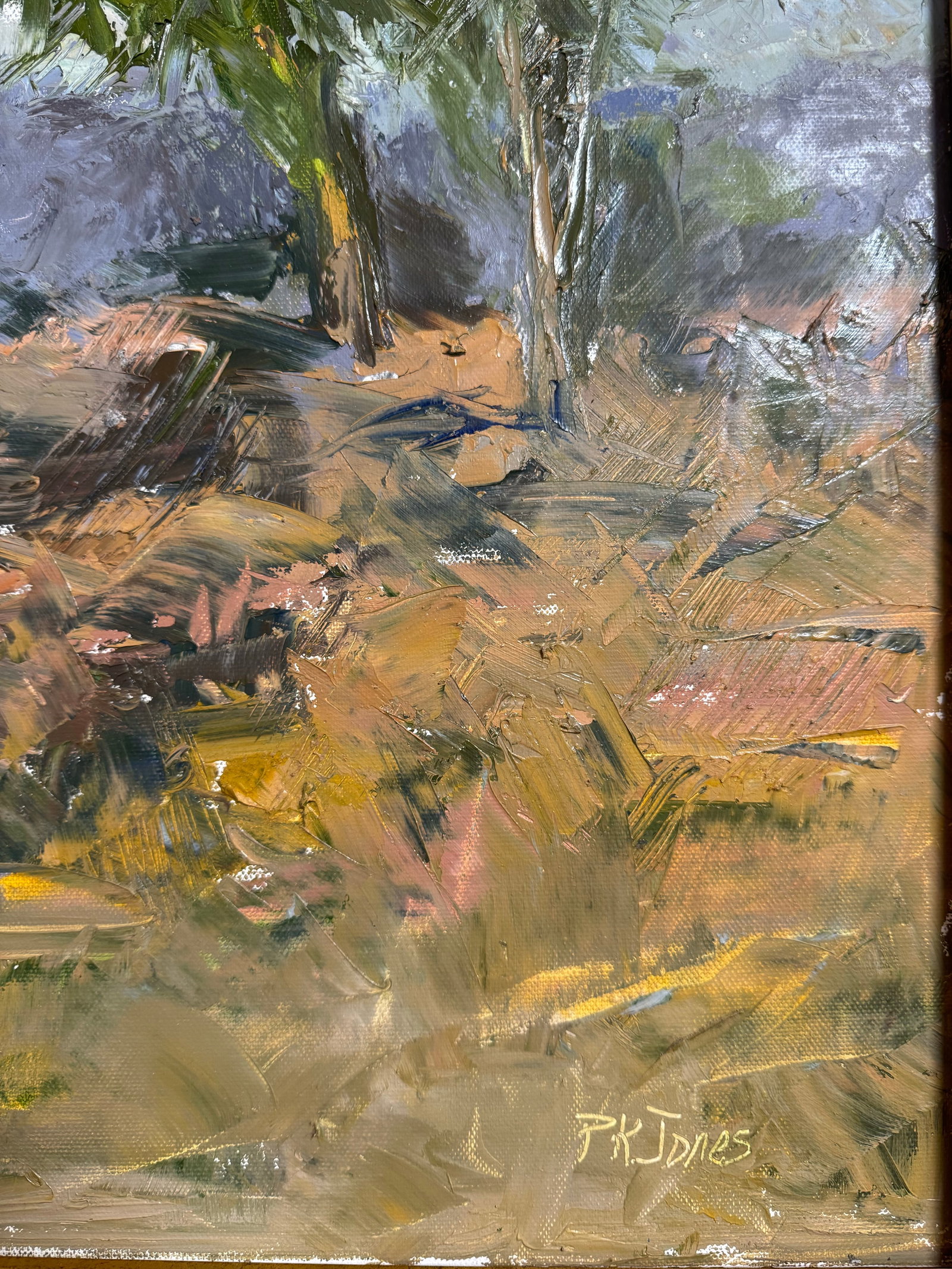 1970s Signed Oil Landscape Painting by p.k. Jones in Gilt Wood Frame - 8