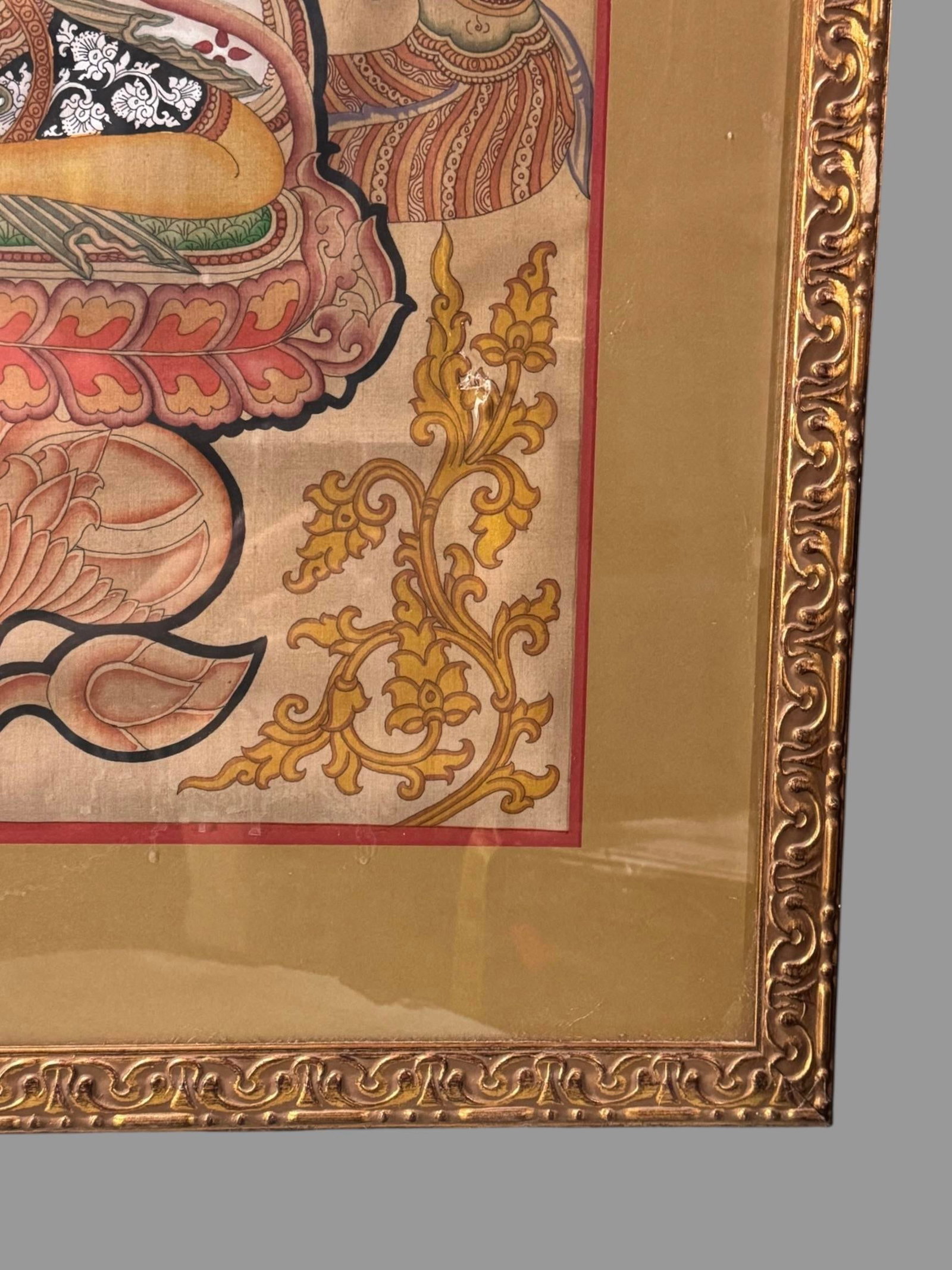 Antique Gilt Framed Hand Painted Tibetan Buddhist Green Tara Thangka Painting - 6