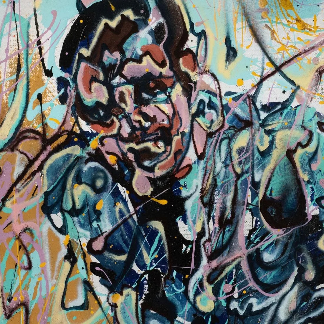 Portrait of Man in Suit Contemporary Modernist Abstract Figurative Oil Painting by Costain - 4