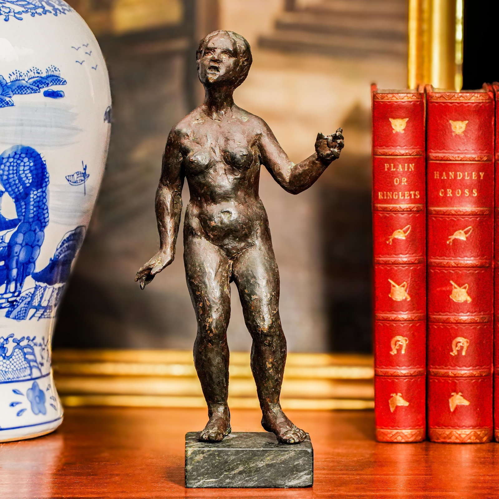 Solid Bronze Female Nude Sculpture on Marble Base Antique Statue - 2