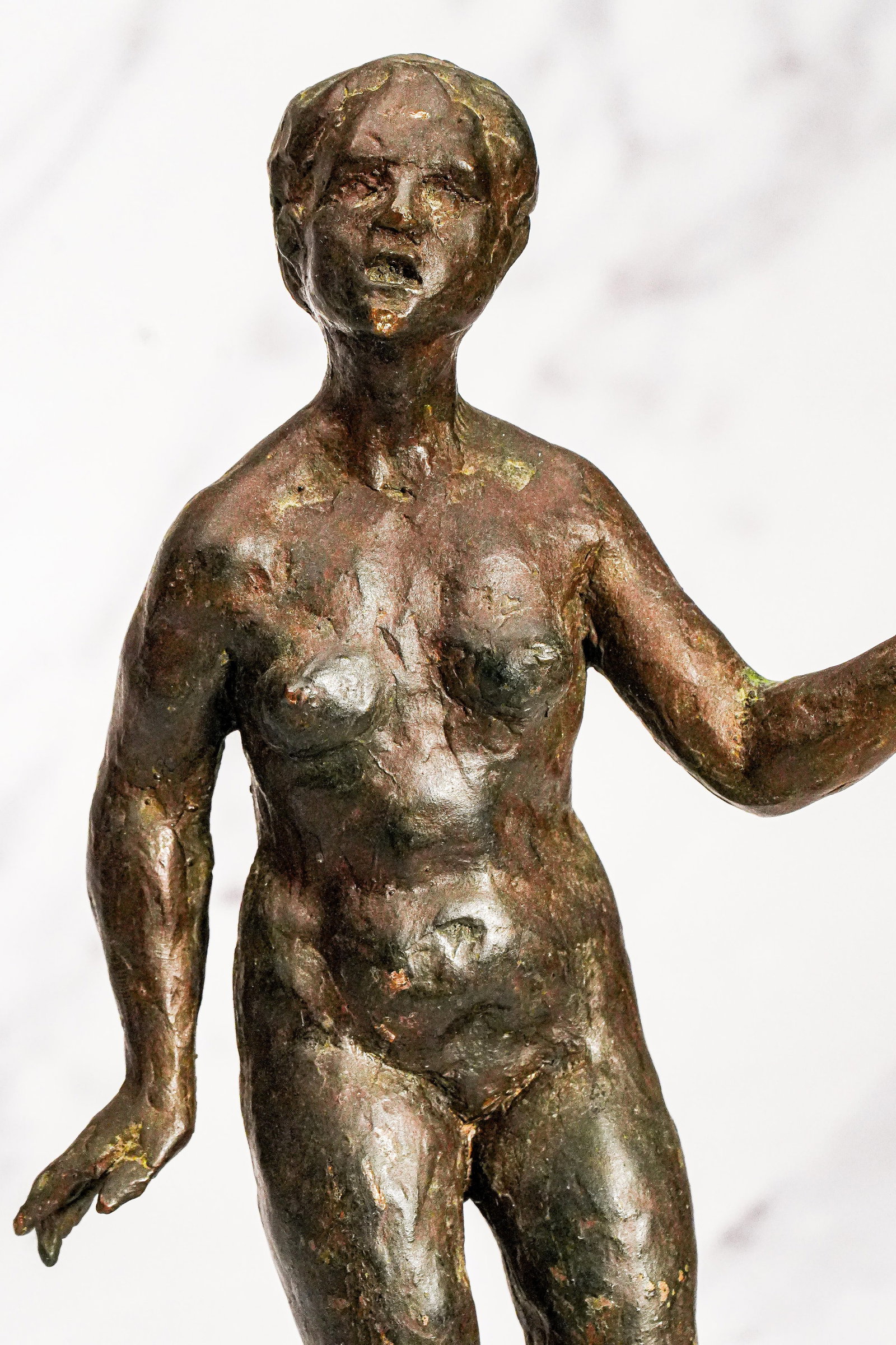 Solid Bronze Female Nude Sculpture on Marble Base Antique Statue - 3