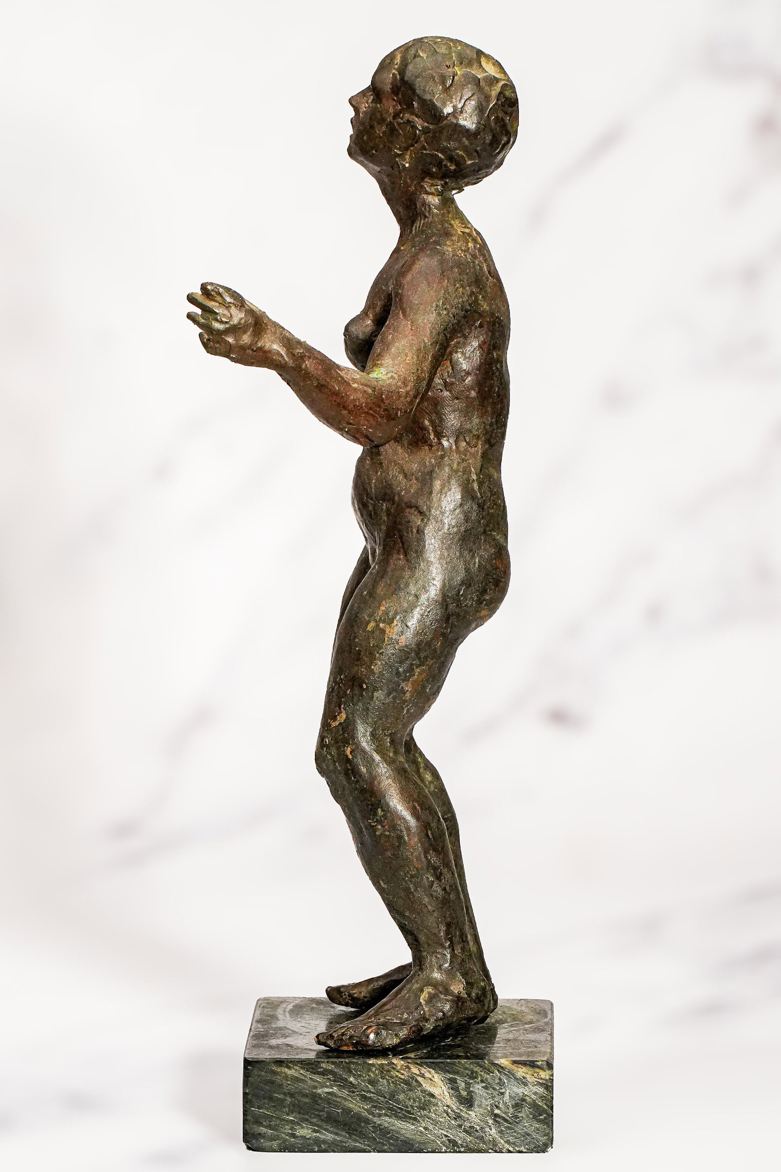 Solid Bronze Female Nude Sculpture on Marble Base Antique Statue - 6
