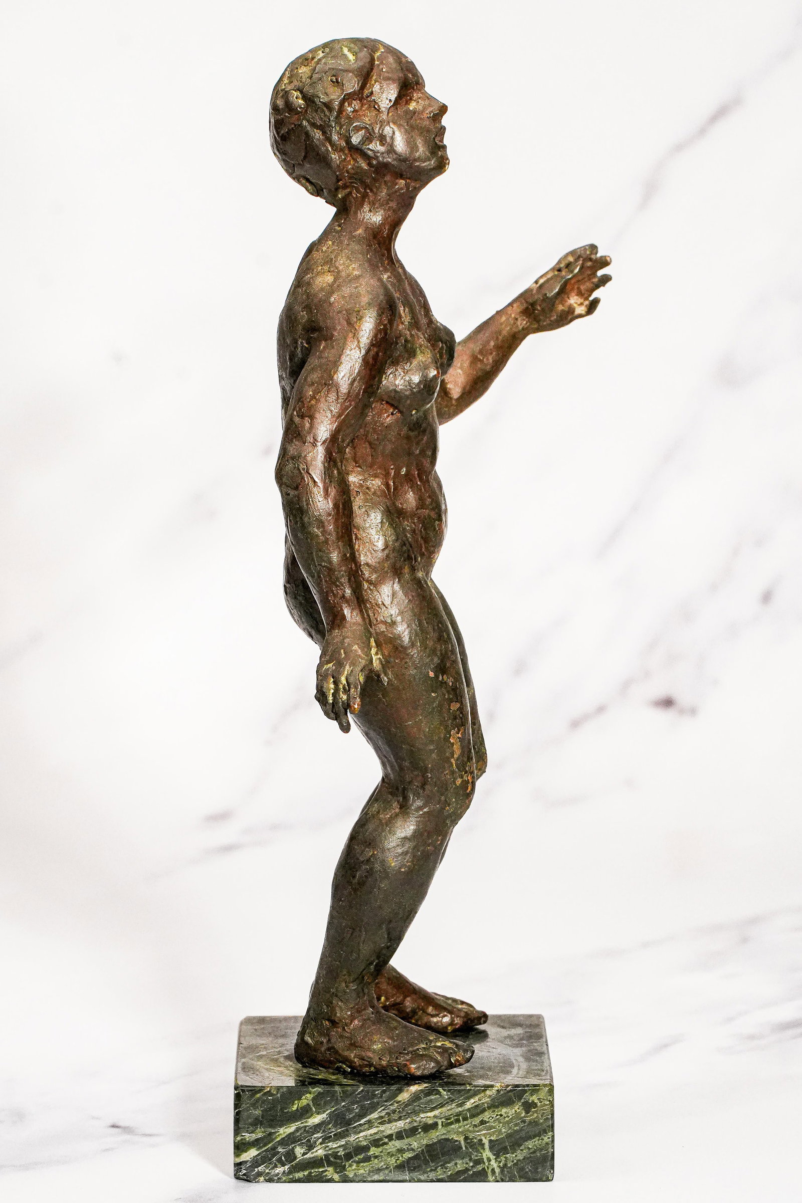 Solid Bronze Female Nude Sculpture on Marble Base Antique Statue - 9