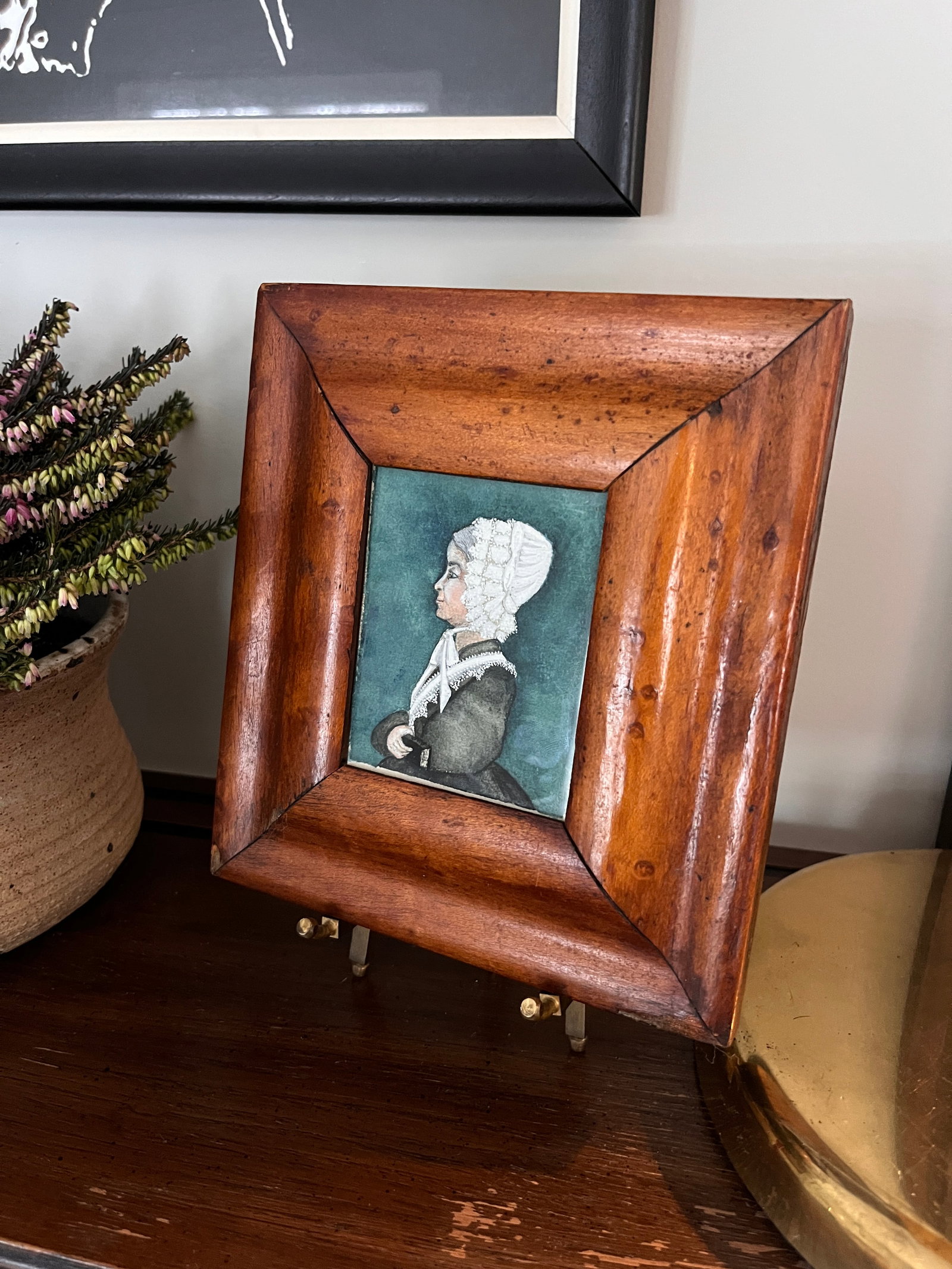 Antique Primitive Miniature Framed English Watercolor Portrait Artwork - 5