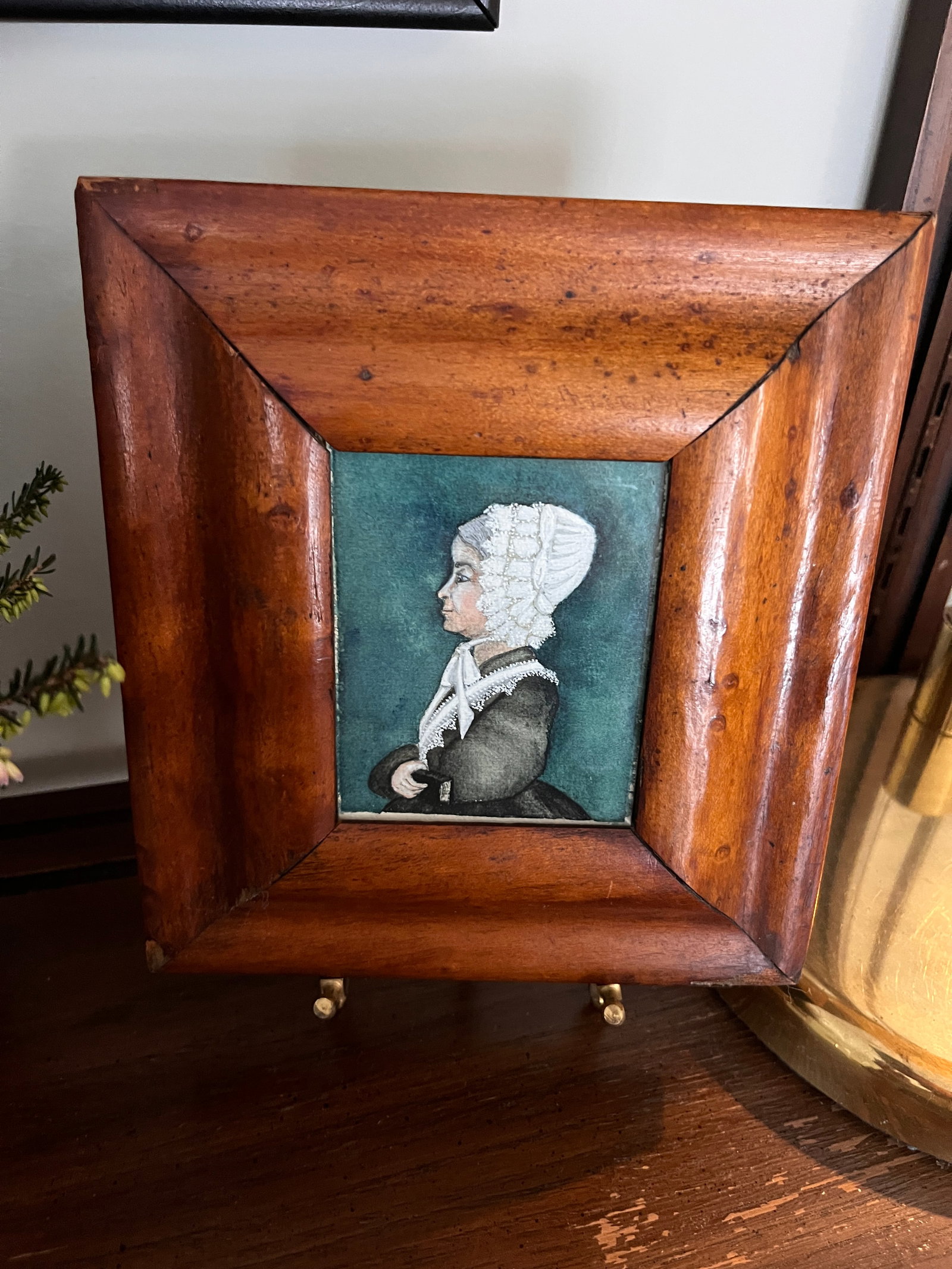 Antique Primitive Miniature Framed English Watercolor Portrait Artwork - 7