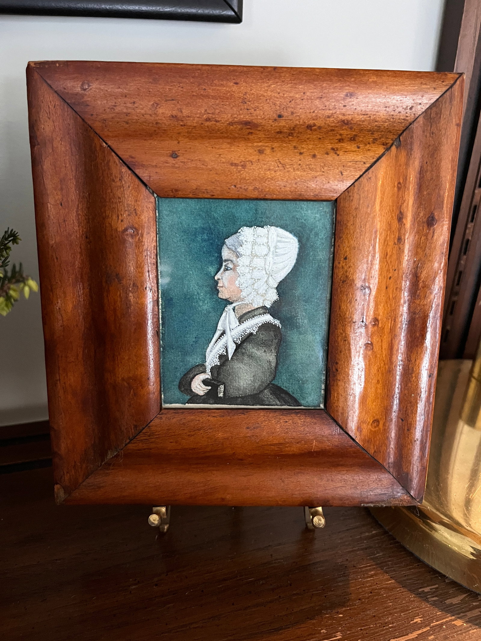 Antique Primitive Miniature Framed English Watercolor Portrait Artwork - 8
