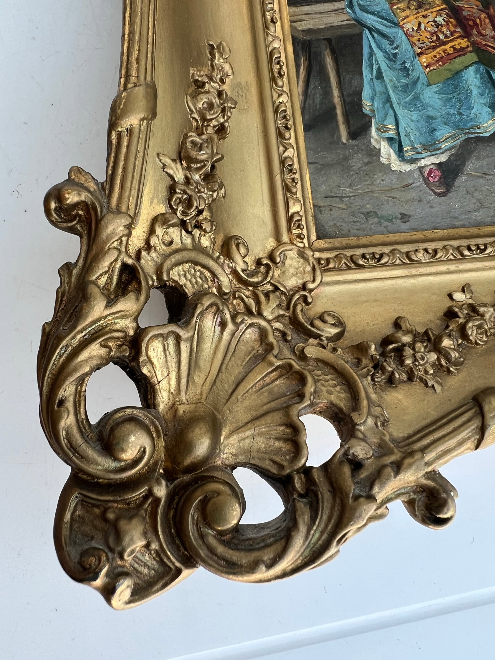 Antique Oil Painting of Spanish Woman in Wood Carved Frame - 10