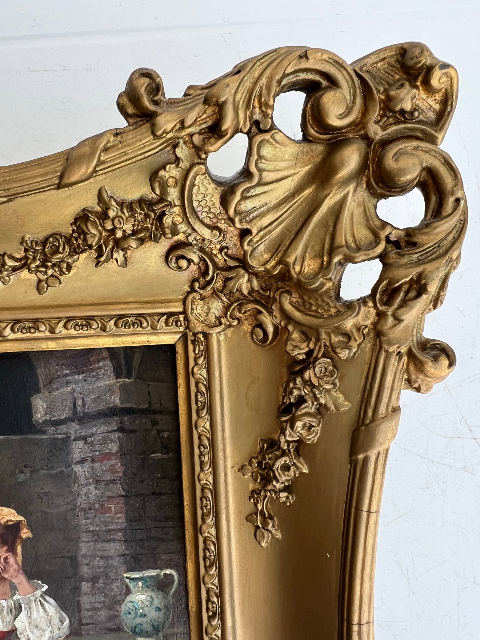 Antique Oil Painting of Spanish Woman in Wood Carved Frame - 2