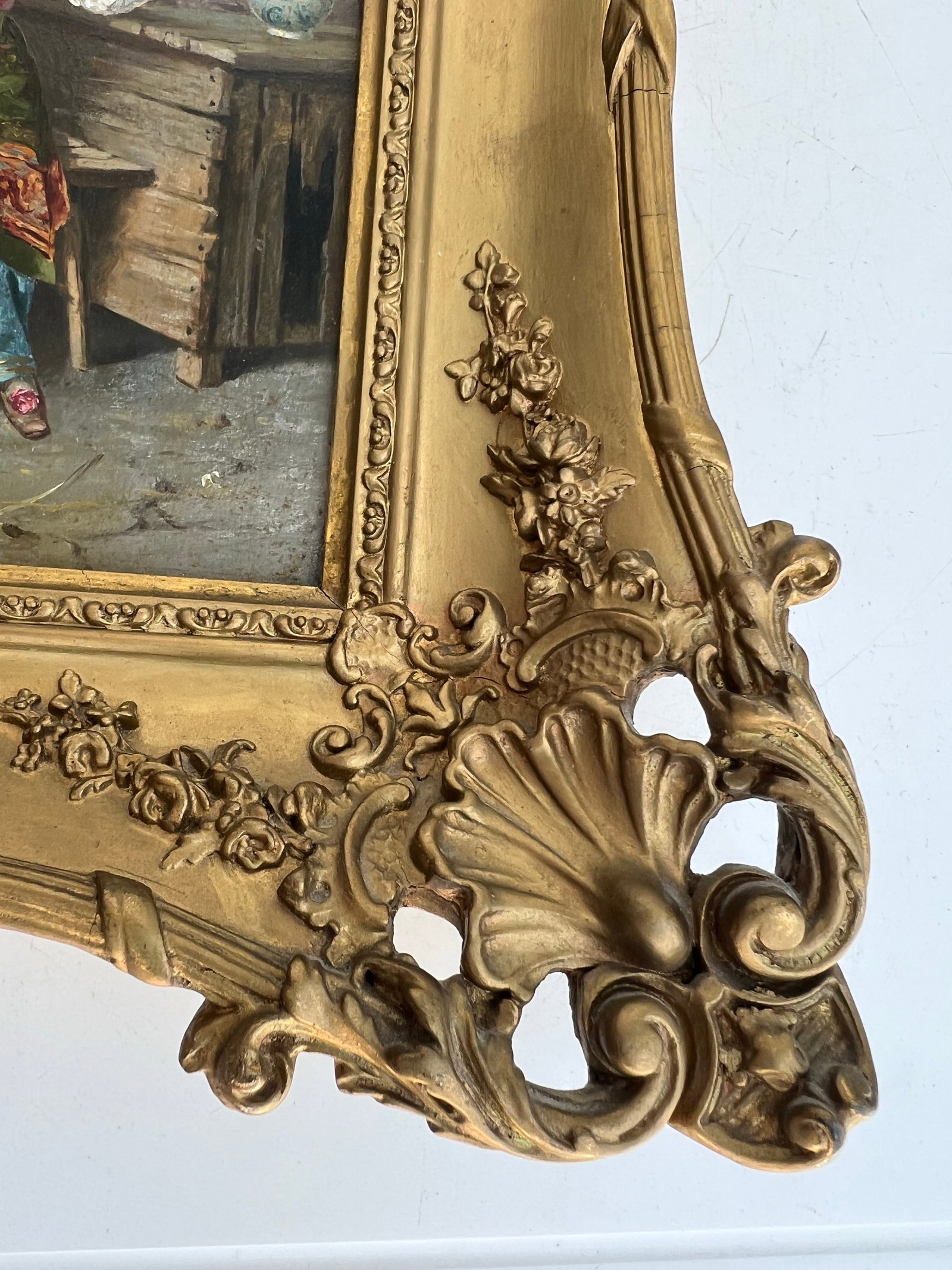 Antique Oil Painting of Spanish Woman in Wood Carved Frame - 7