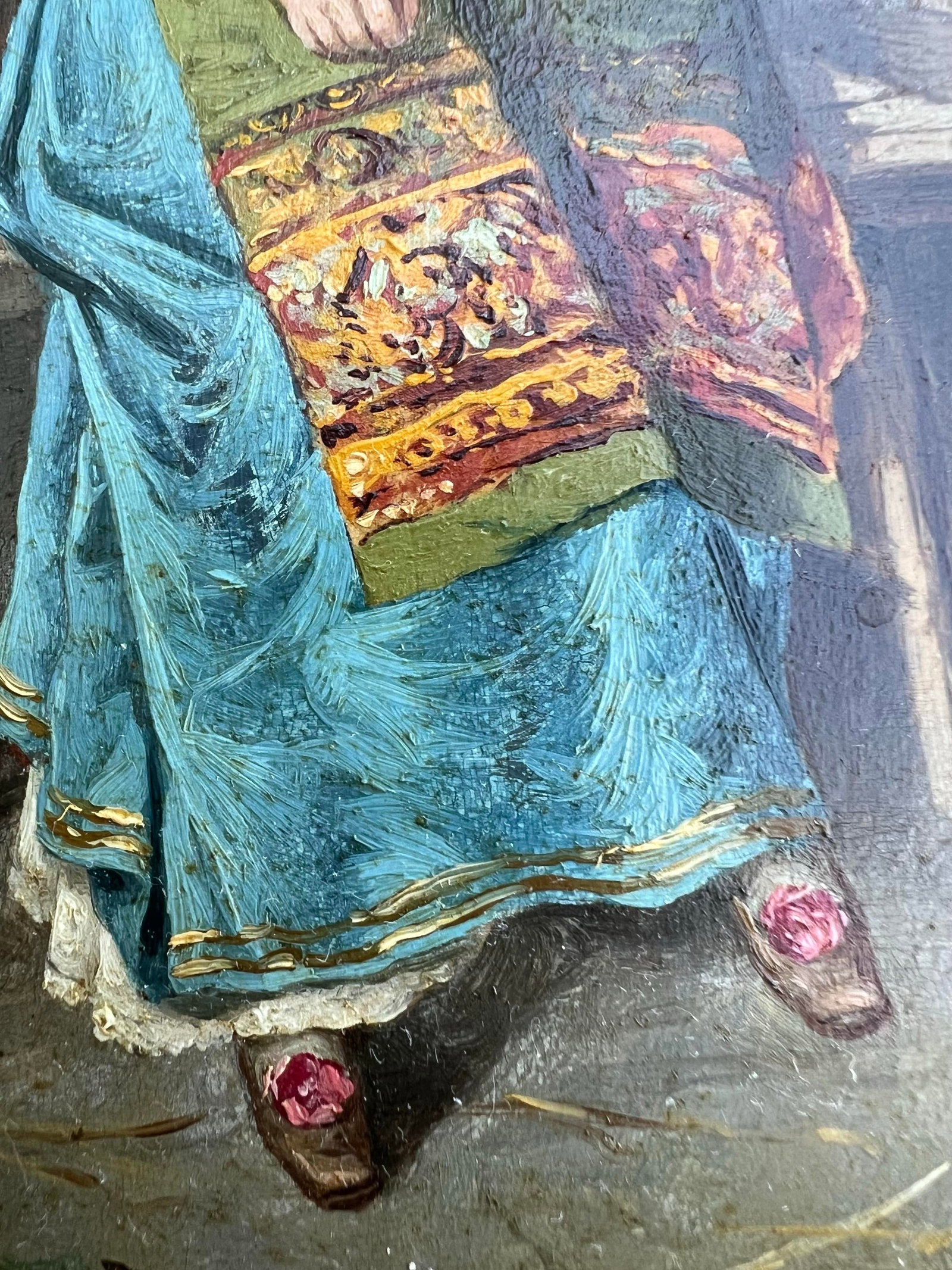 Antique Oil Painting of Spanish Woman in Wood Carved Frame - 8