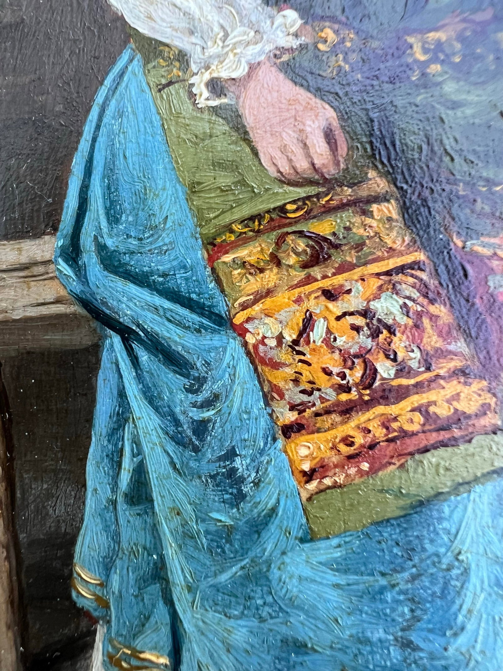 Antique Oil Painting of Spanish Woman in Wood Carved Frame - 9