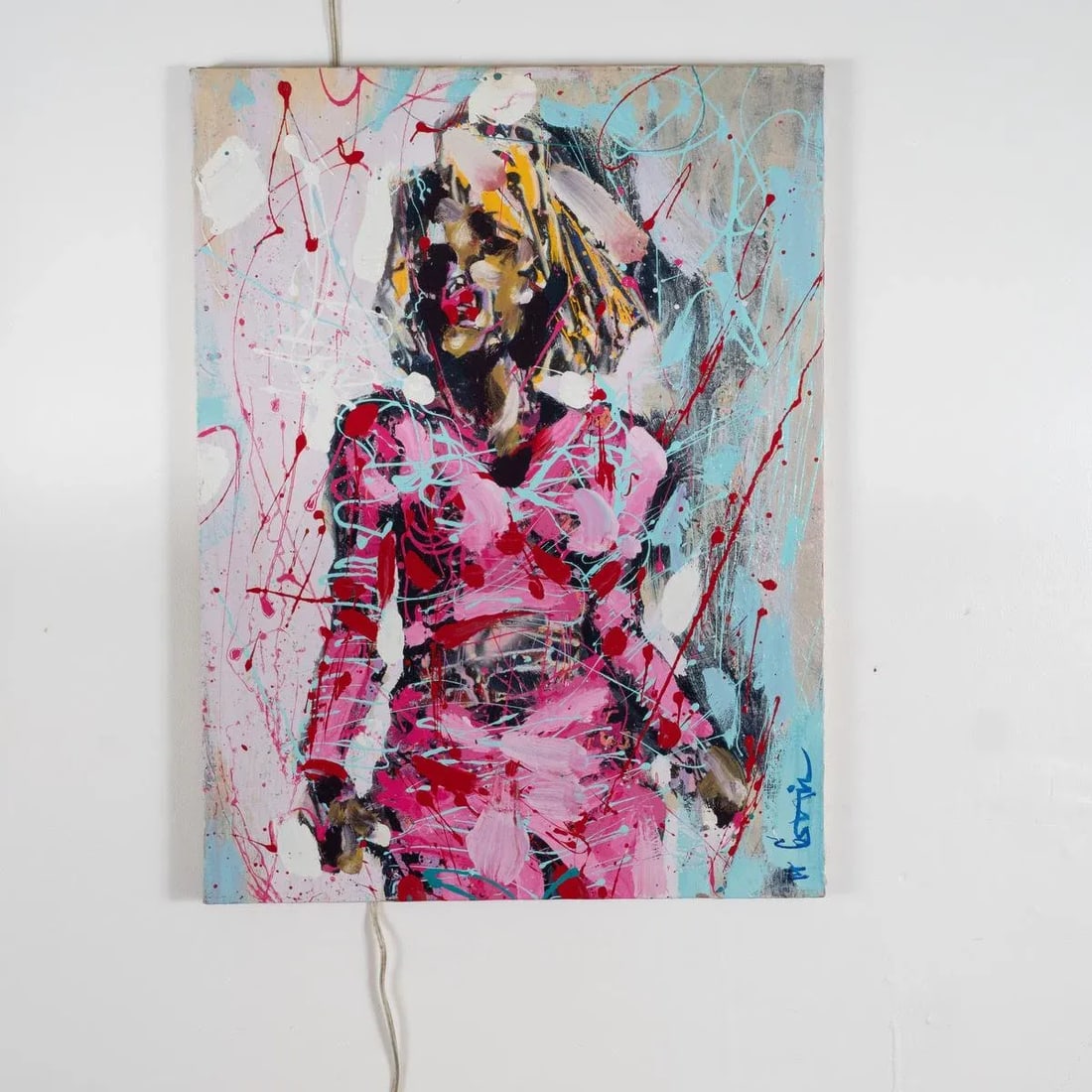 Portrait of a Woman in Pink Contemporary Modernist Abstract Figurative Oil Painting by Costain - 2