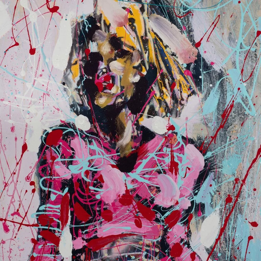 Portrait of a Woman in Pink Contemporary Modernist Abstract Figurative Oil Painting by Costain - 3