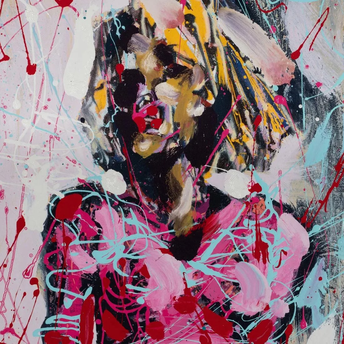 Portrait of a Woman in Pink Contemporary Modernist Abstract Figurative Oil Painting by Costain - 4