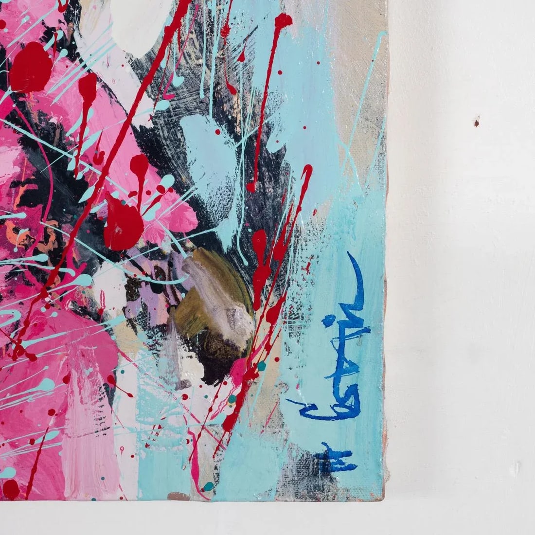 Portrait of a Woman in Pink Contemporary Modernist Abstract Figurative Oil Painting by Costain - 5