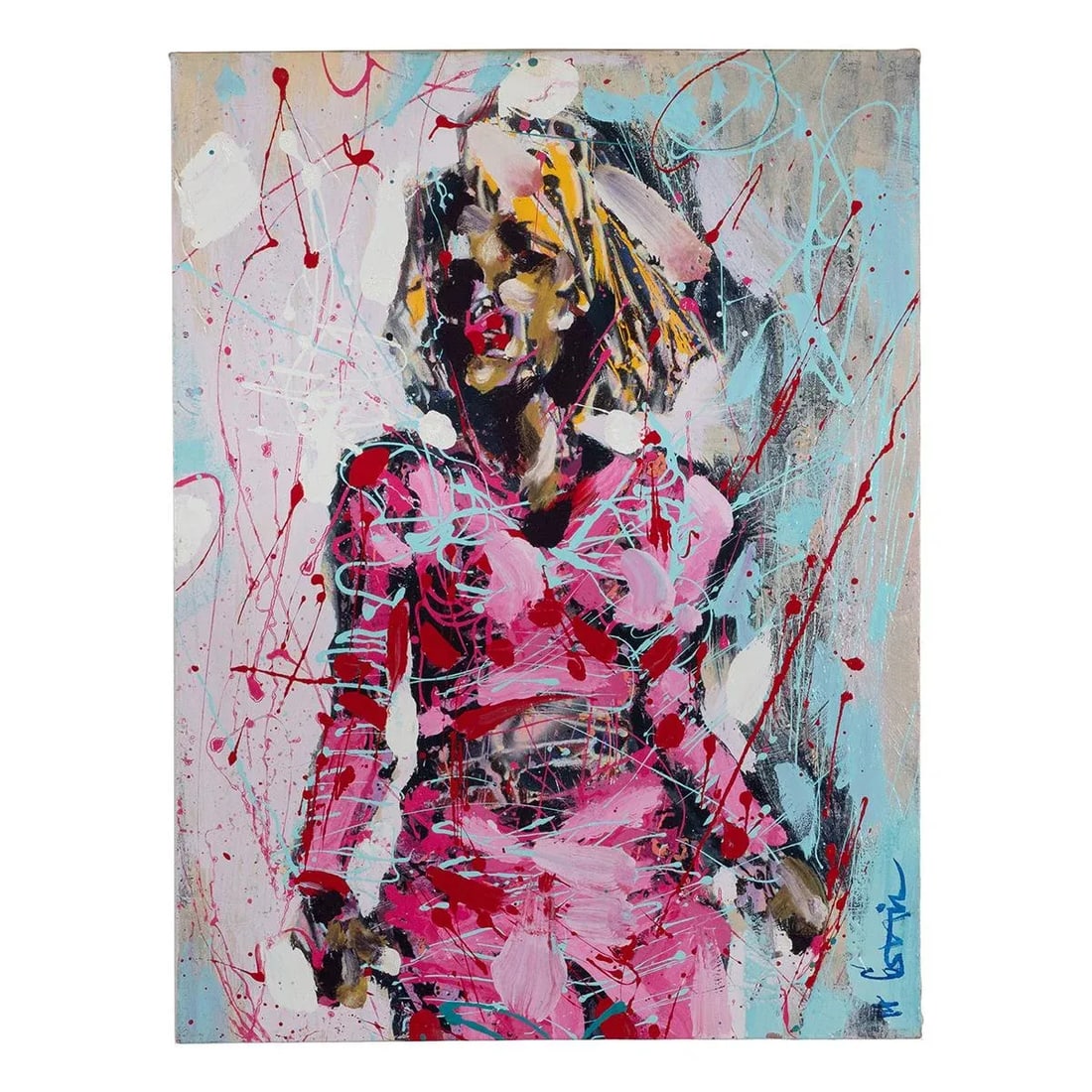 Portrait of a Woman in Pink Contemporary Modernist Abstract Figurative Oil Painting by Costain - 9