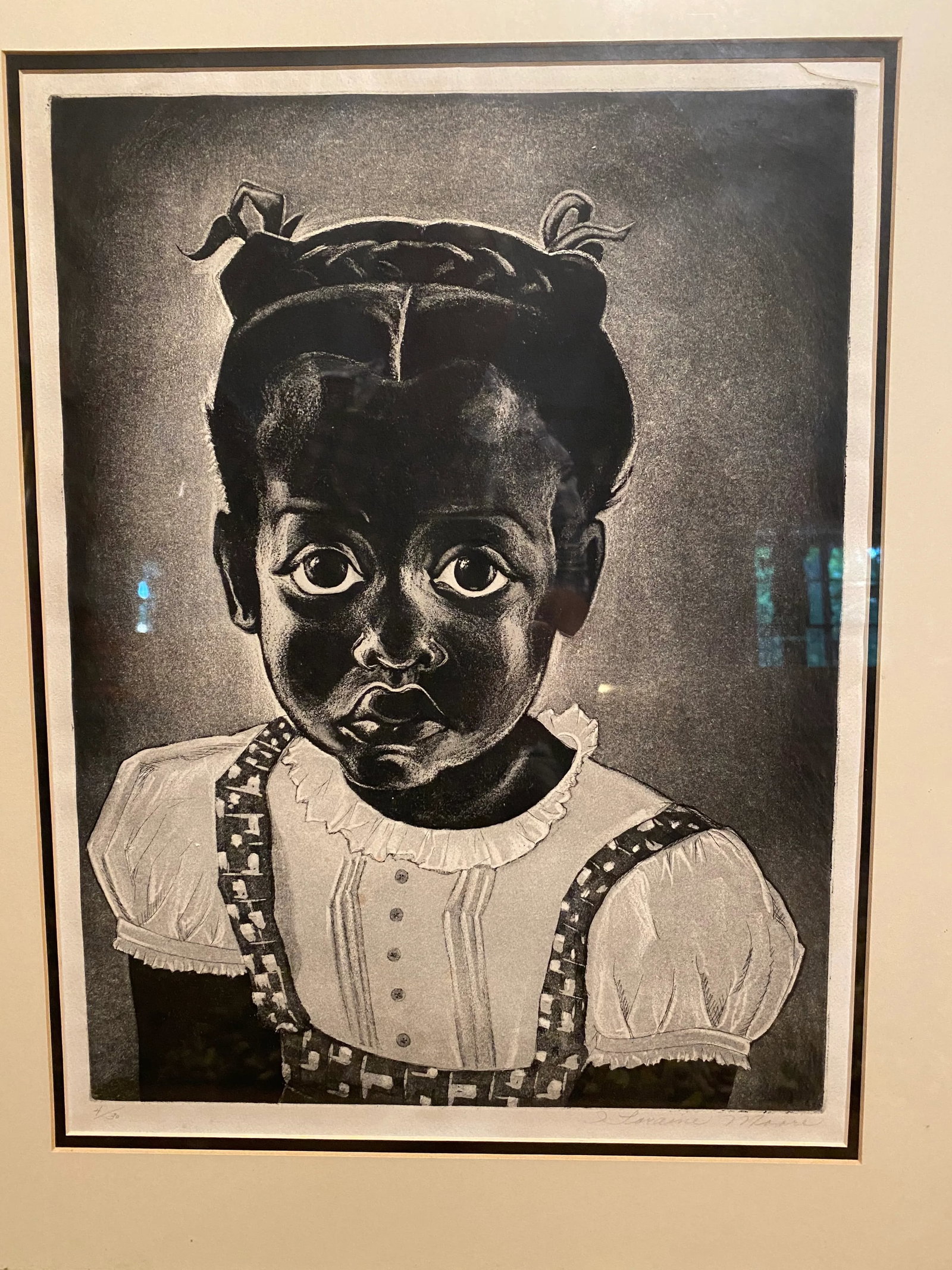 Mid 20th Century Portrait of a Child Lithograph by Loraine Moore, Framed - 2