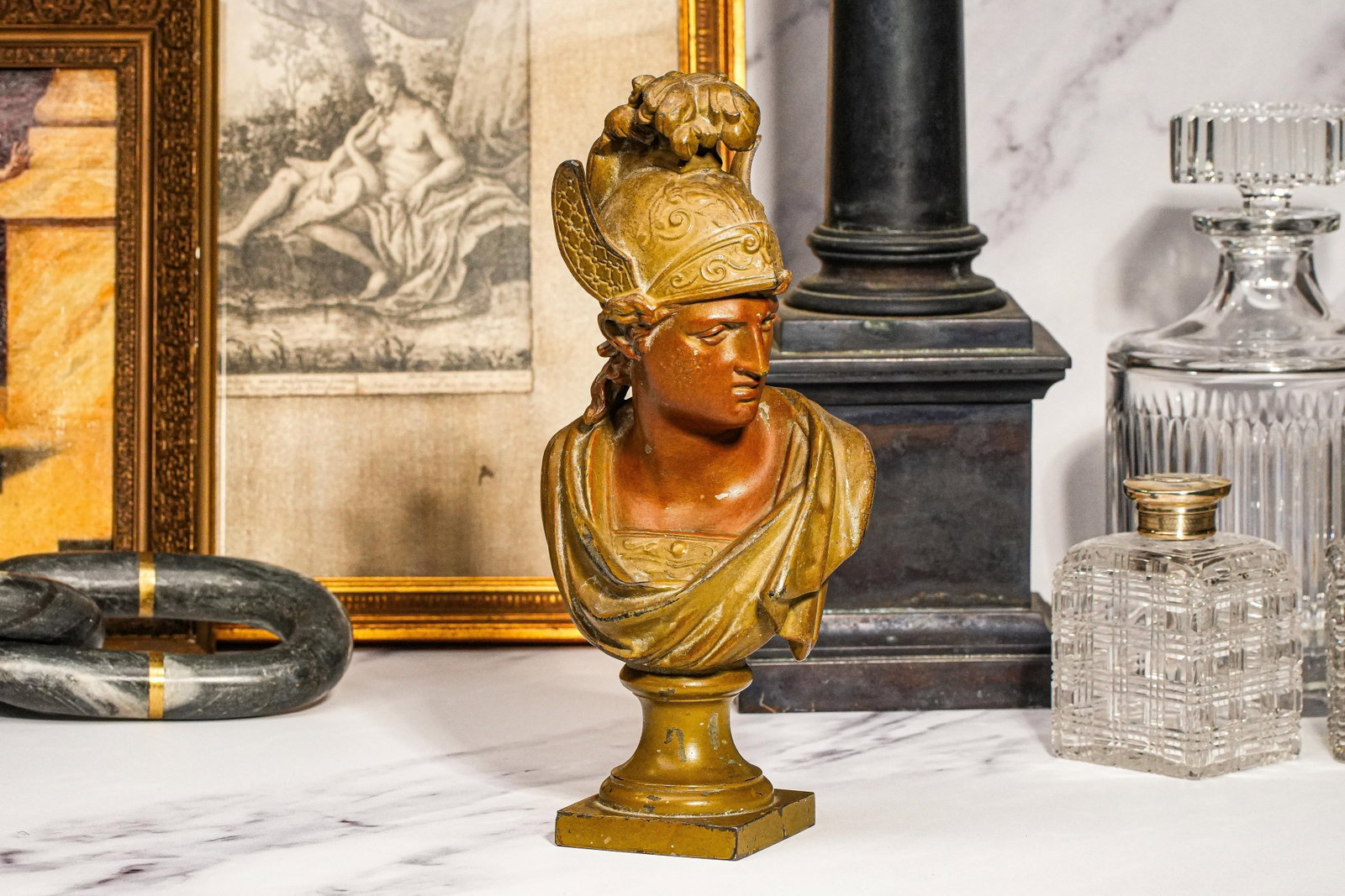 Cast Metal Painted Warrior Bust Antique Victorian Statue Sculpture Home Decor Grand Tour Style - 2