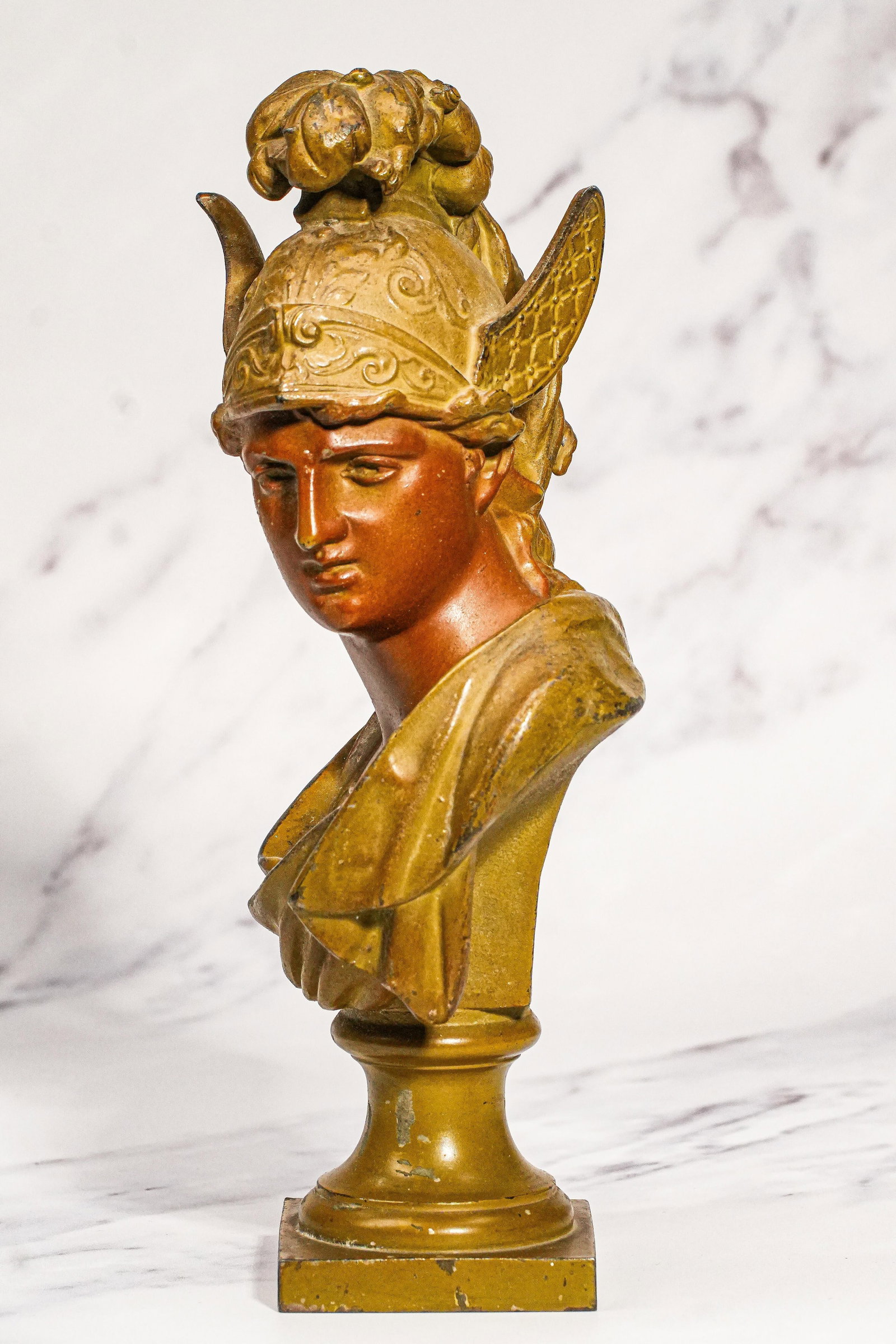 Cast Metal Painted Warrior Bust Antique Victorian Statue Sculpture Home Decor Grand Tour Style - 3