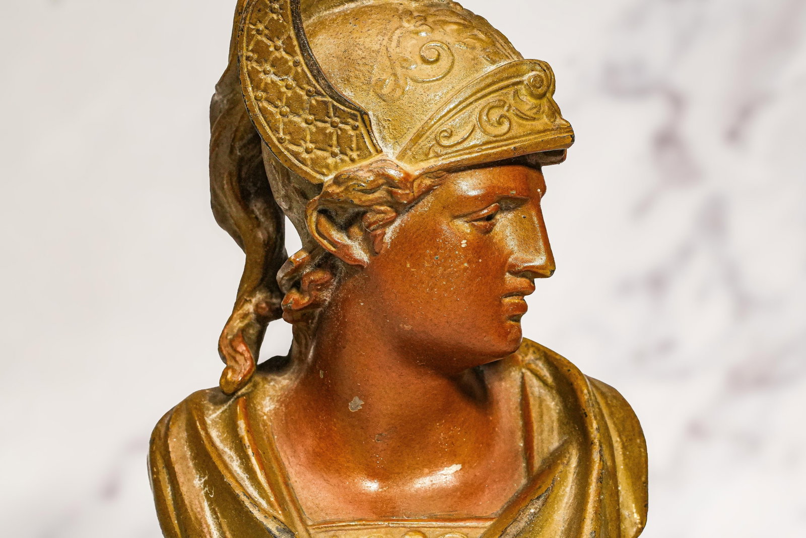 Cast Metal Painted Warrior Bust Antique Victorian Statue Sculpture Home Decor Grand Tour Style - 5