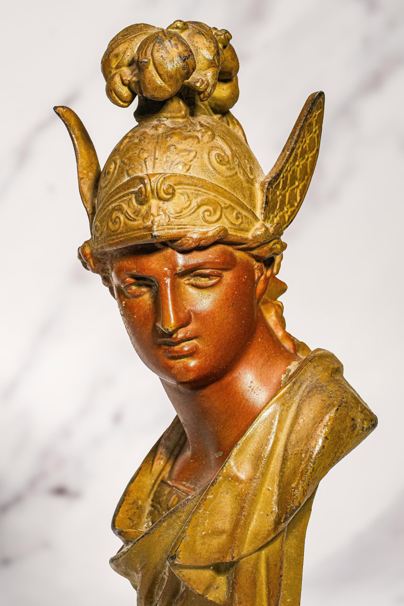 Cast Metal Painted Warrior Bust Antique Victorian Statue Sculpture Home Decor Grand Tour Style - 6