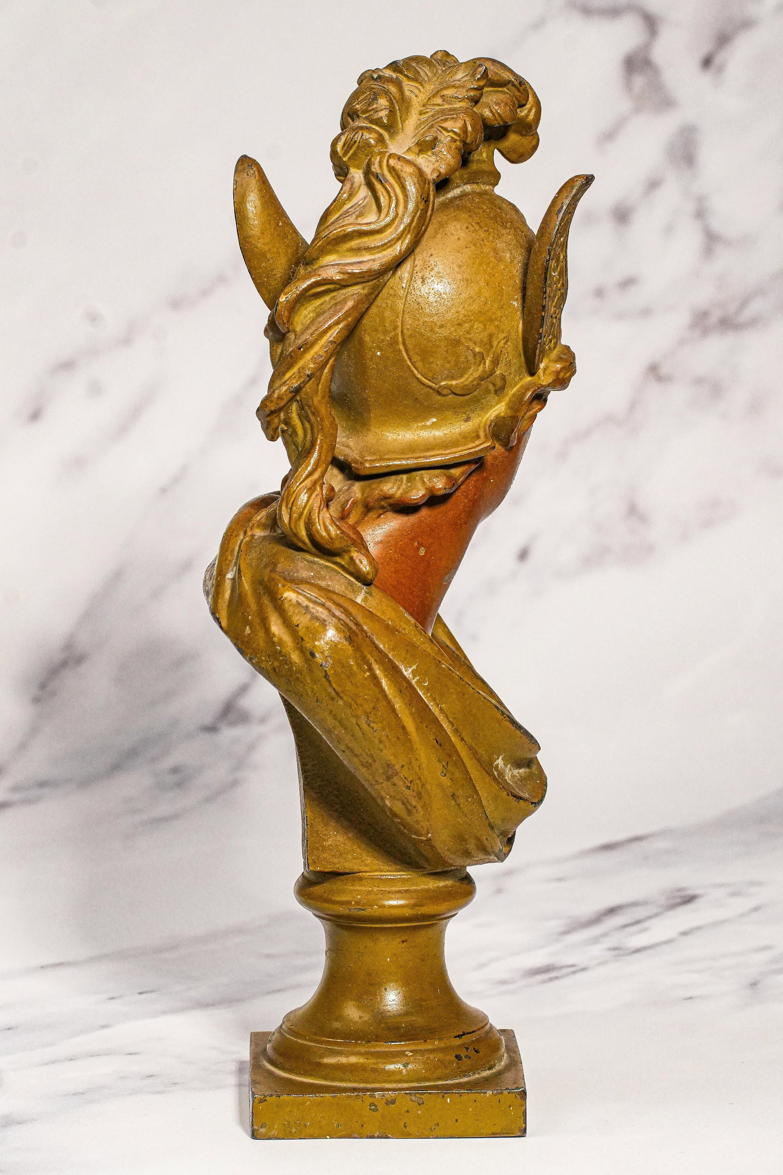 Cast Metal Painted Warrior Bust Antique Victorian Statue Sculpture Home Decor Grand Tour Style - 9