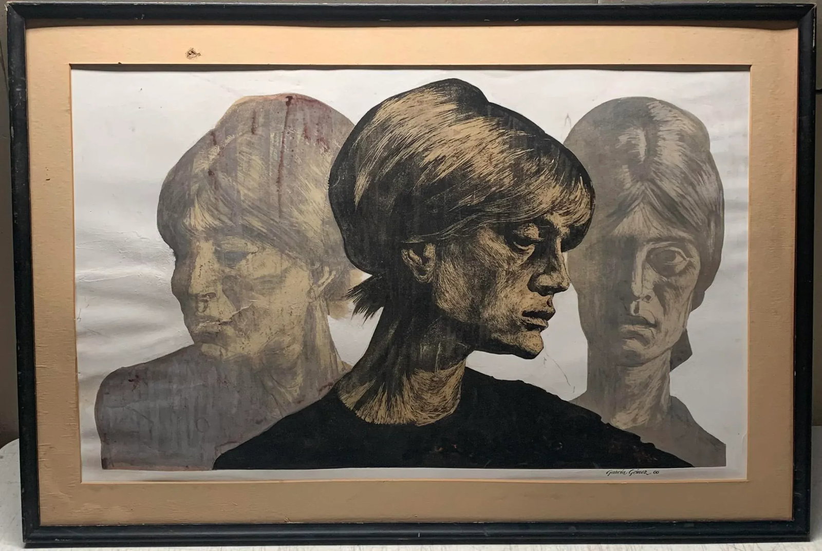 1966 "Three Women Portrait" Spanish School Mixed-Media Painting by Francisco Garcia Gomez, Framed - 11