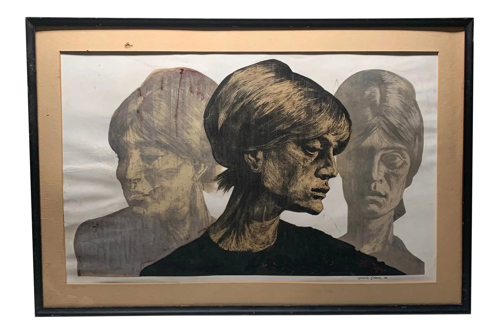 1966 "Three Women Portrait" Spanish School Mixed-Media Painting by Francisco Garcia Gomez, Framed: This is really a wonderful original. When I first purchased the painting, I had no idea who the artist is. In doing some research I learned this is the work of important Spanish artist Francisco