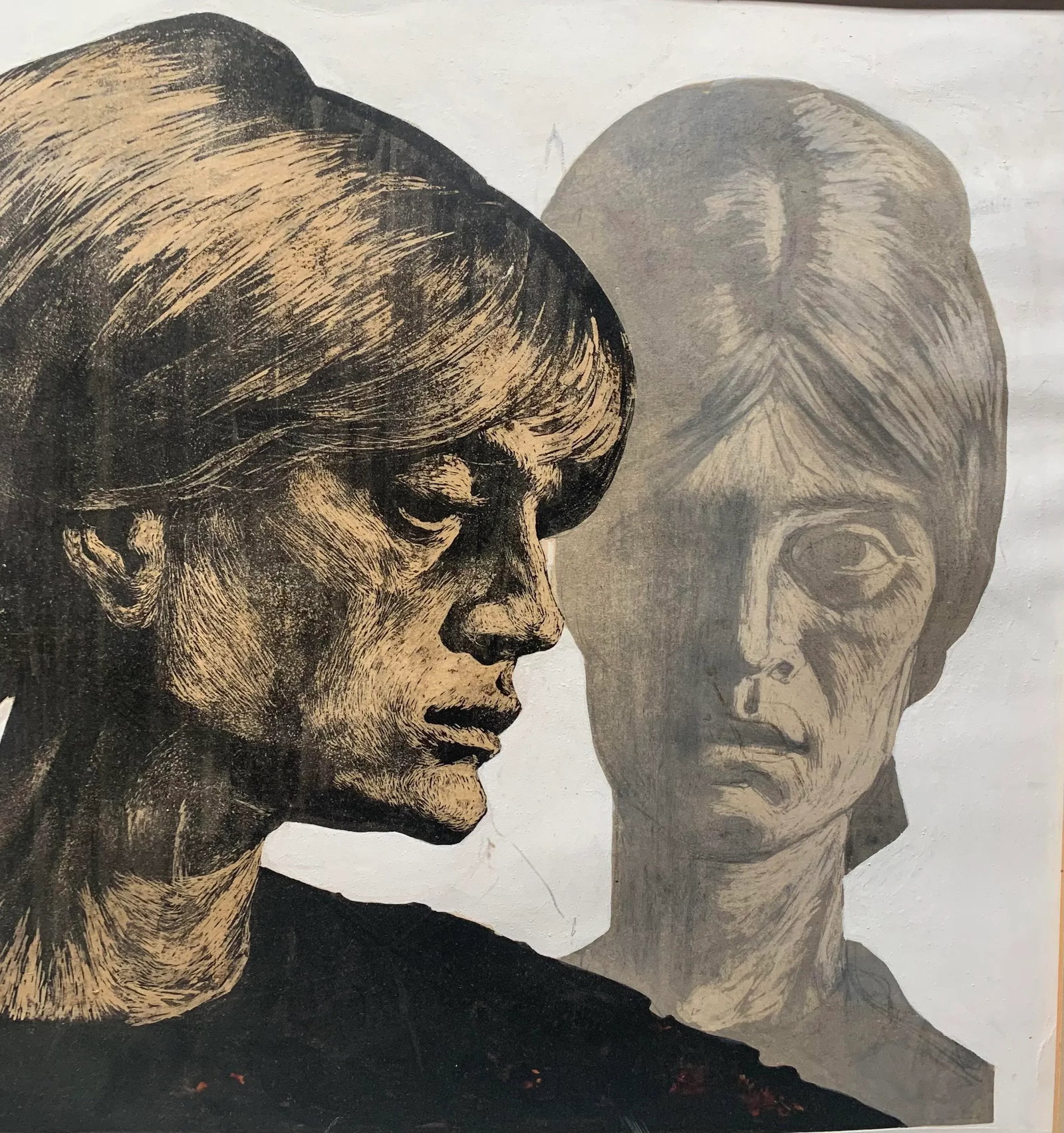 1966 "Three Women Portrait" Spanish School Mixed-Media Painting by Francisco Garcia Gomez, Framed - 2