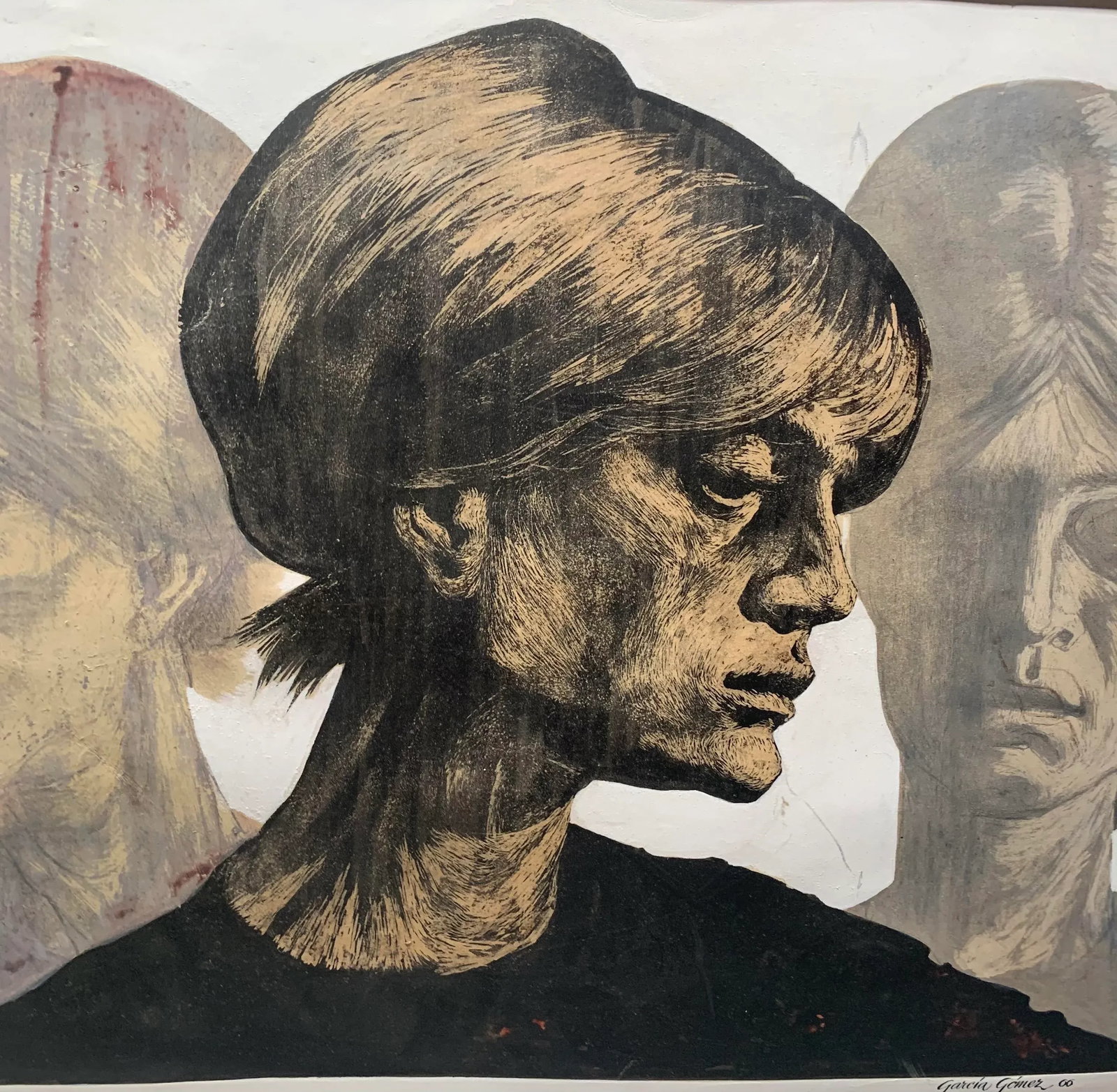 1966 "Three Women Portrait" Spanish School Mixed-Media Painting by Francisco Garcia Gomez, Framed - 3