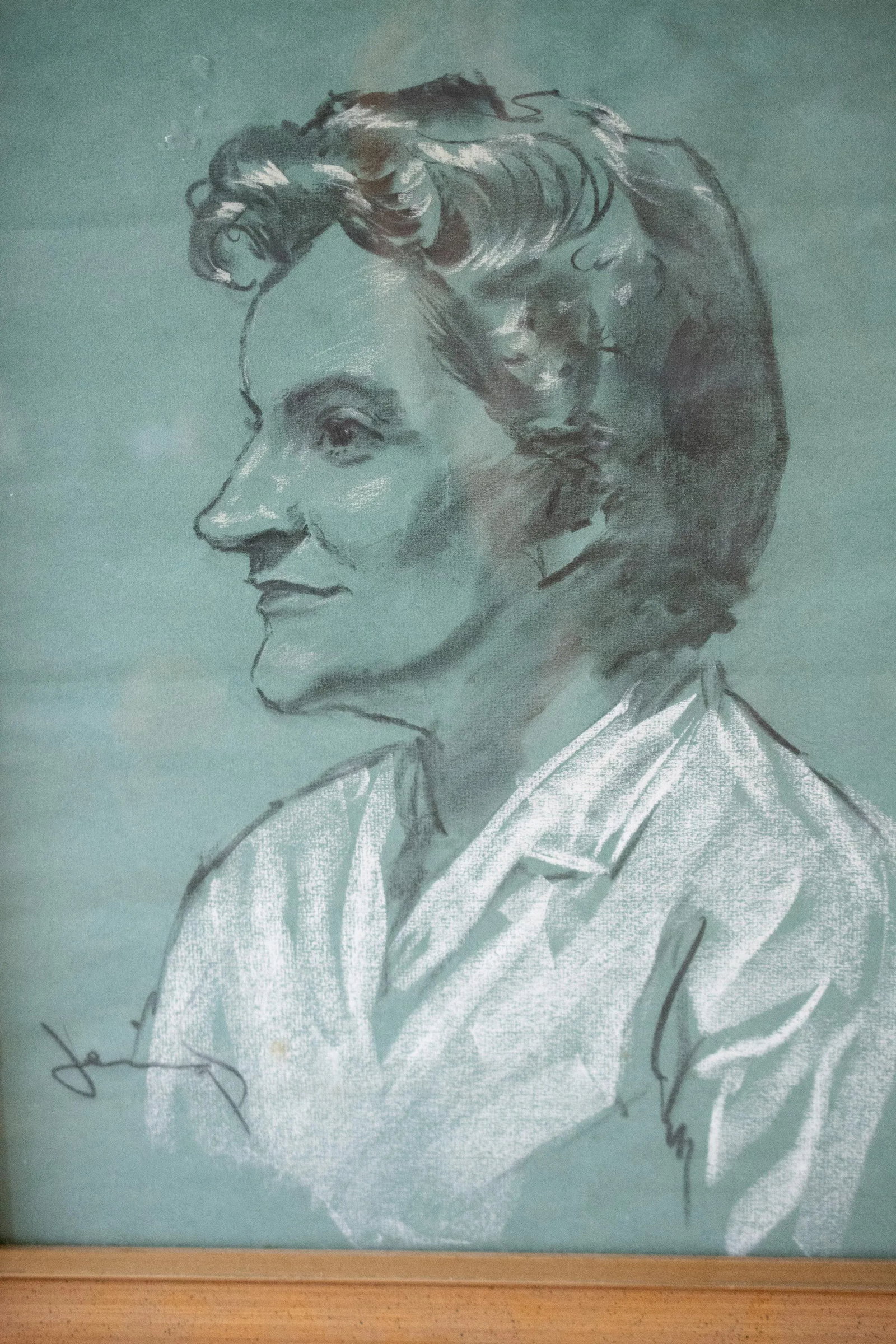 Mid 20th Century Portrait of a Woman Mixed-Media Drawing, Framed - 5