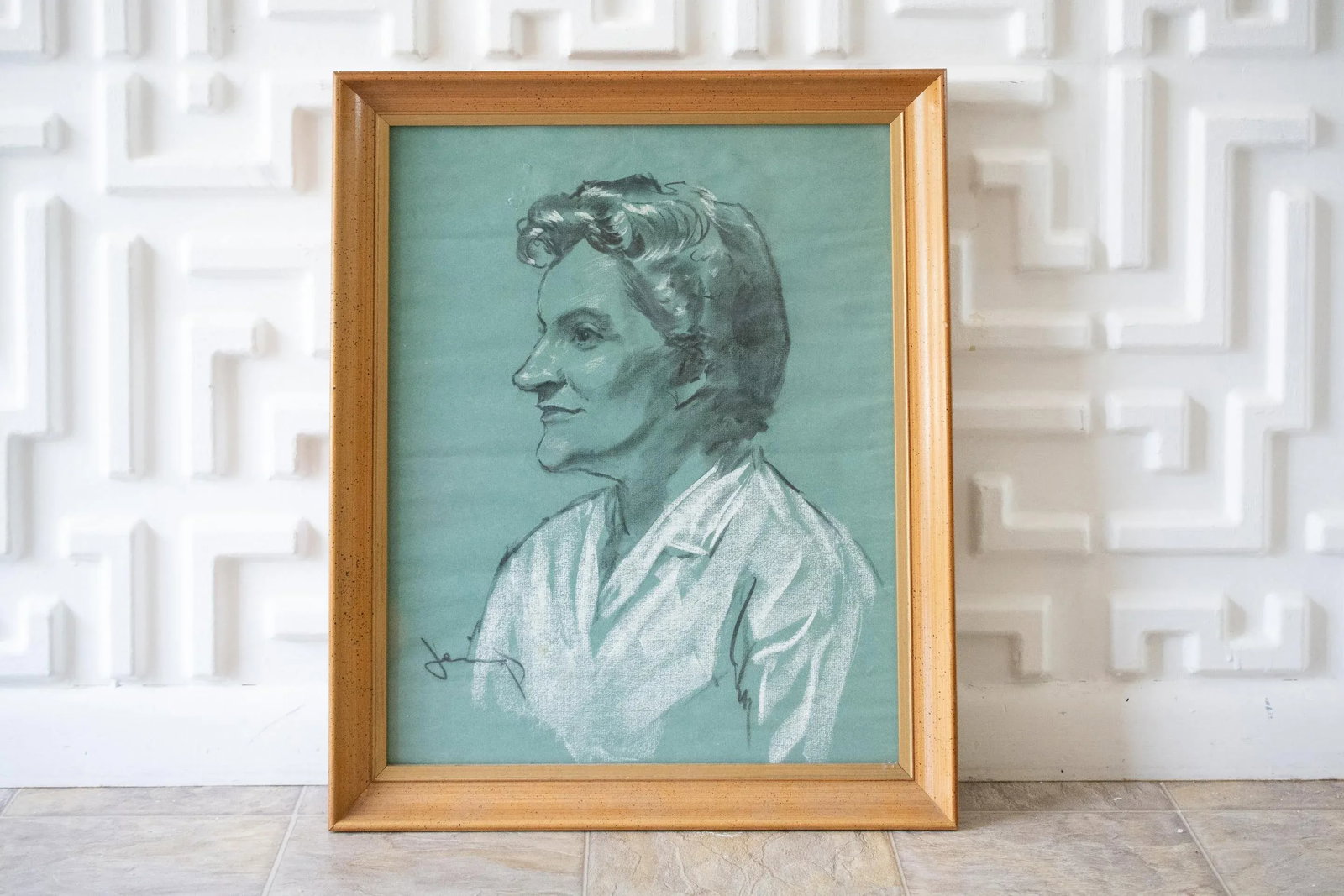 Mid 20th Century Portrait of a Woman Mixed-Media Drawing, Framed - 8