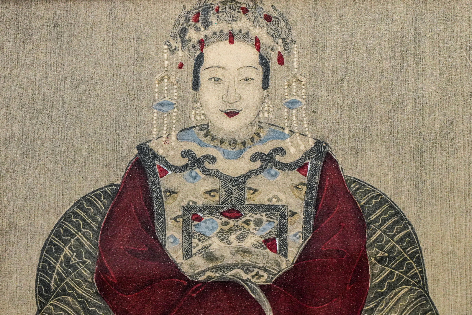 Wonderful Antique Chinese Ancestral Portrait Miniature Painted Asian Wood Frame - 4
