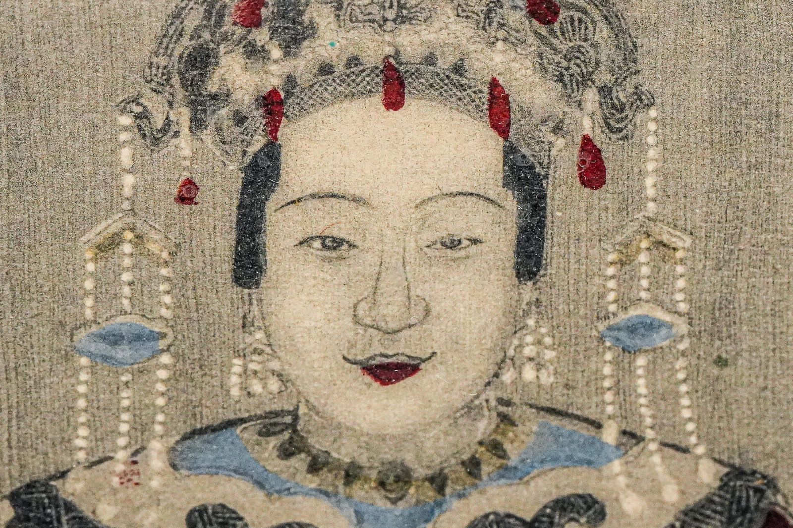 Wonderful Antique Chinese Ancestral Portrait Miniature Painted Asian Wood Frame - 5