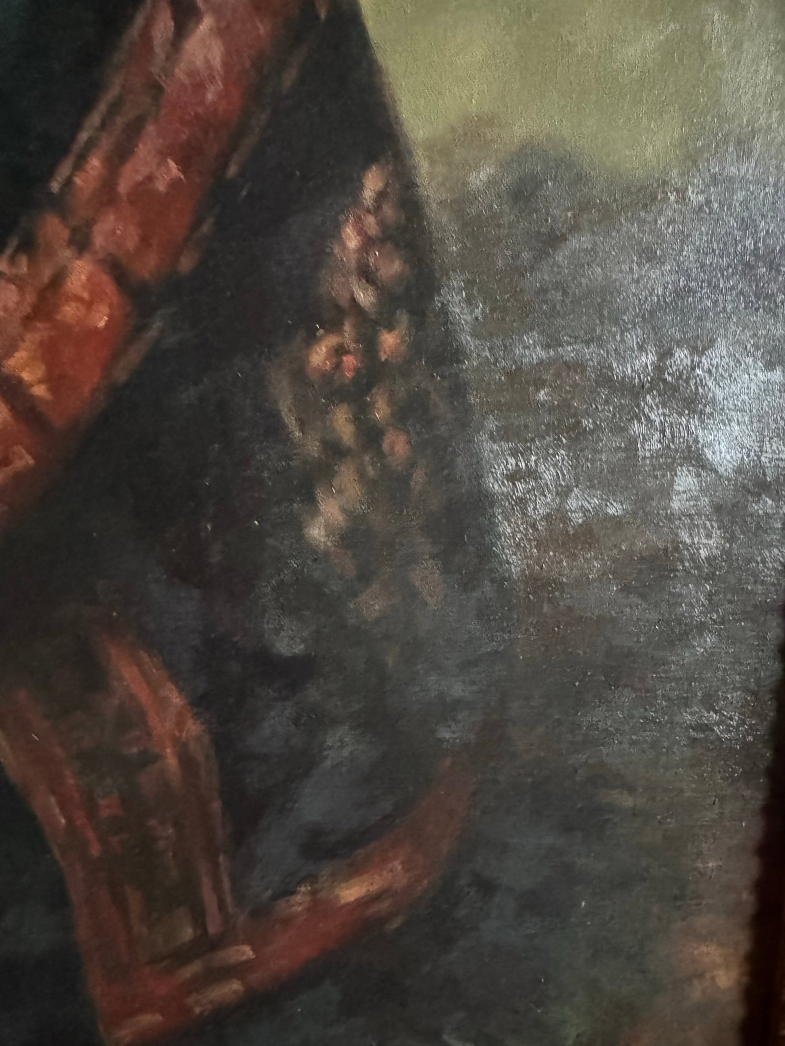 Large Original Oil Painting Chinese Portrait Woman in Traditional Headdress Framed - 5