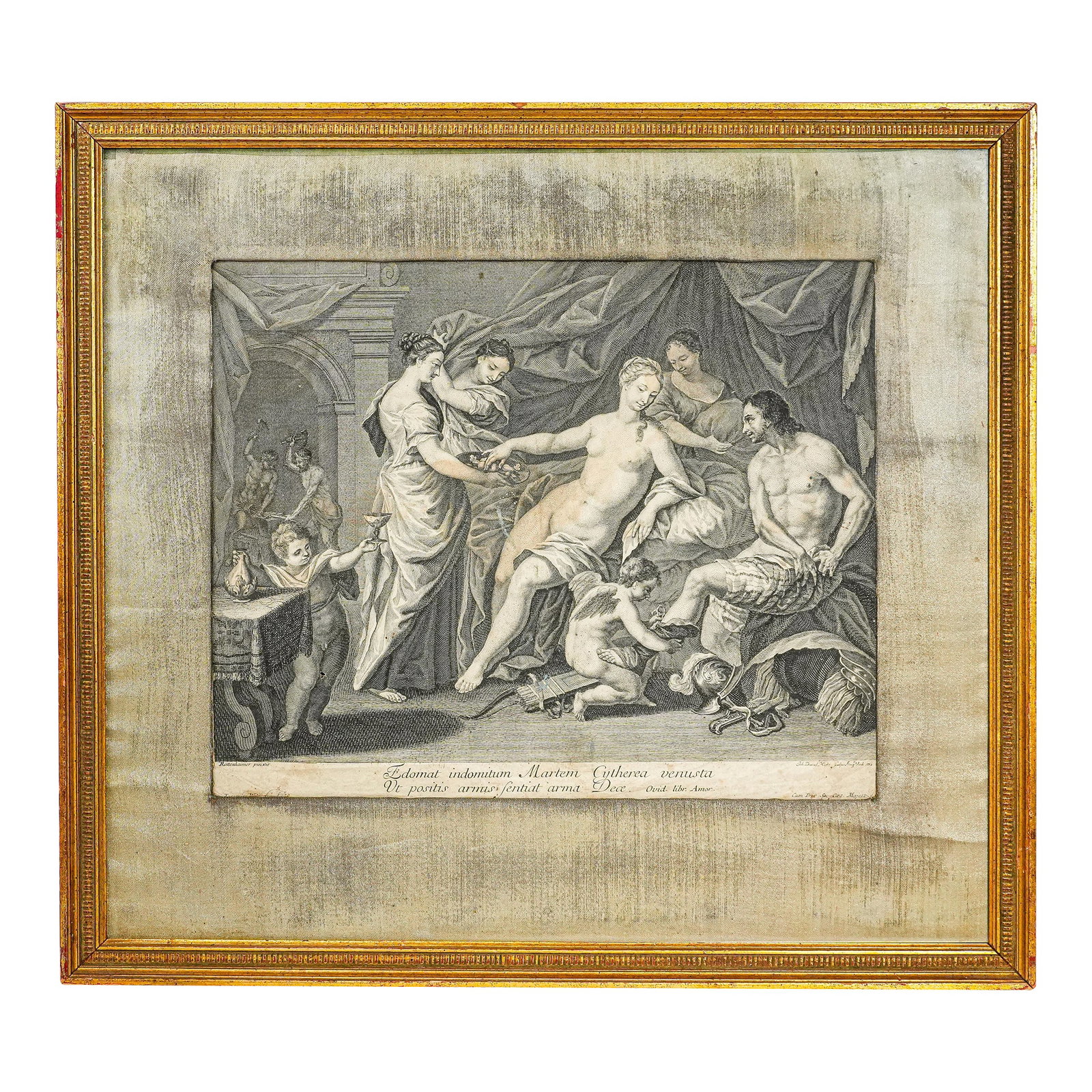 18th Century Old Master Style Mythological Antique Engraving Allegorical Print Framed Nude: Step into the elegance of the 18th century with this remarkable allegorical engraving, beautifully framed and rich with classical symbolism. The engraving depicts a lively mythological scene rendered