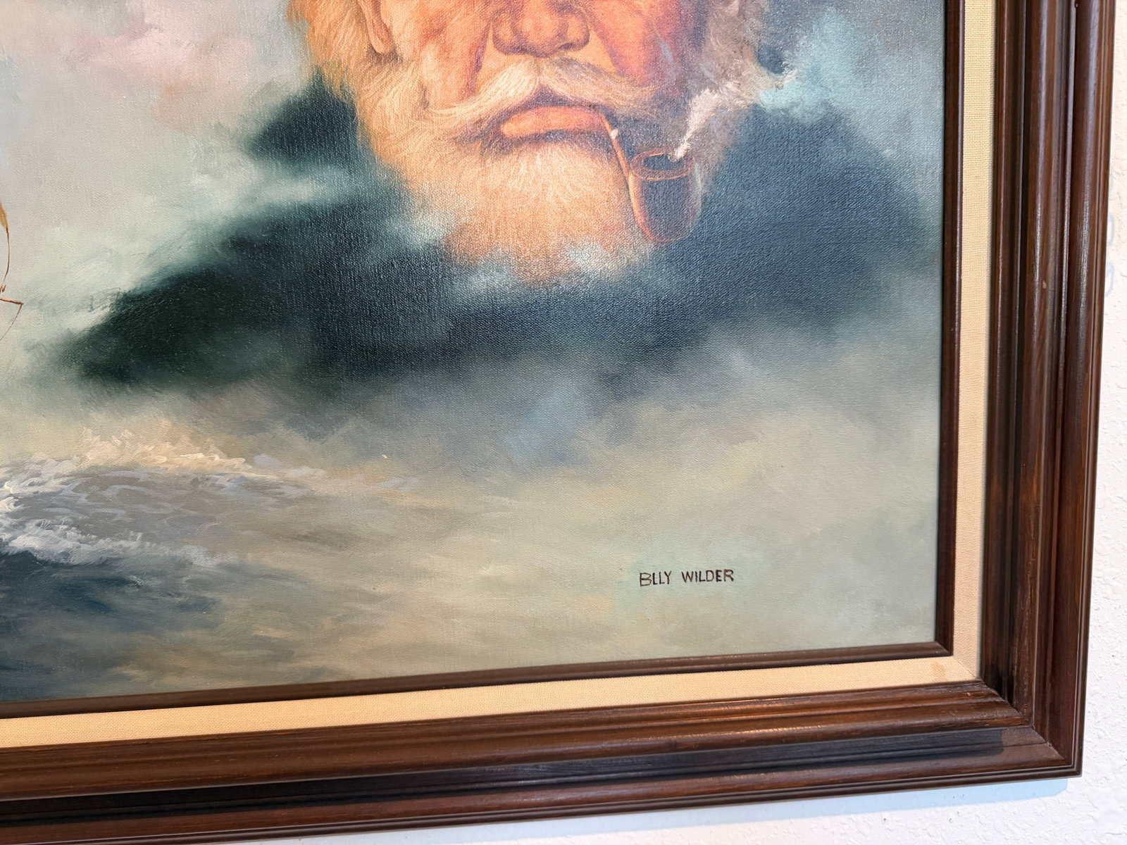 Late 20th Century Surreal Maritime Oil Painting Tall Ship & Sea Captain Portrait Signed B. Wilder - 9