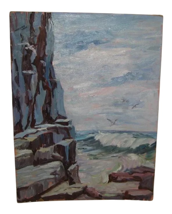 Coast Painting by Christina Bauer: I picked this painting up to compliment the 2 other christina bauer paintings I recently purchased out of a rockport estate. A landscape, a still life, and now a seascape. Oil on canvasboard