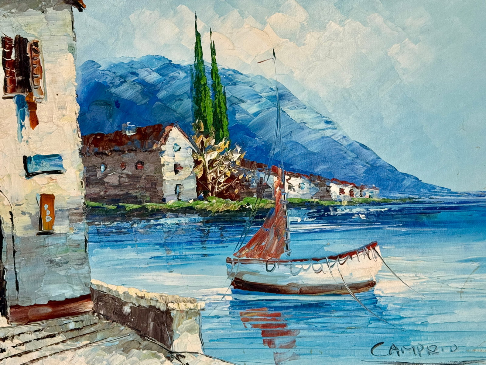 Vintage Signed Giovanni Camprio Oil on Canvas Coastal Scene - 2